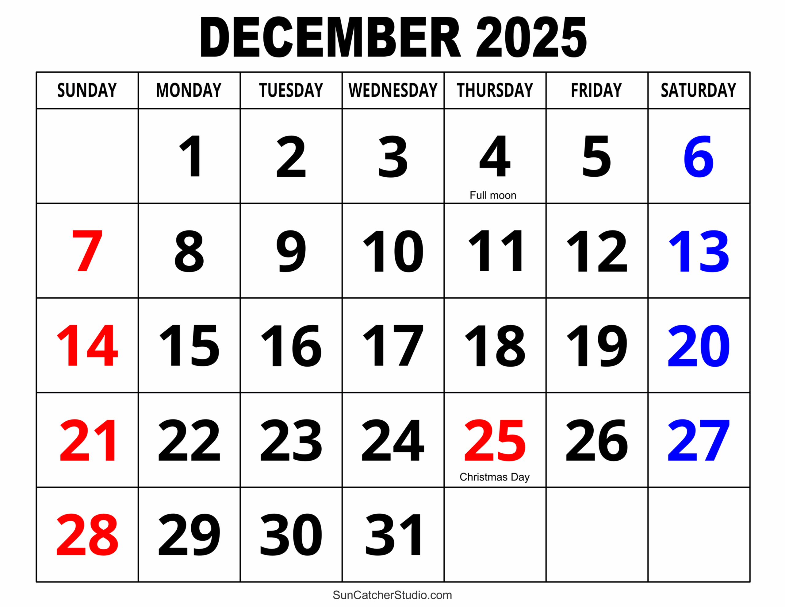 Calendar December 2025 Calendar