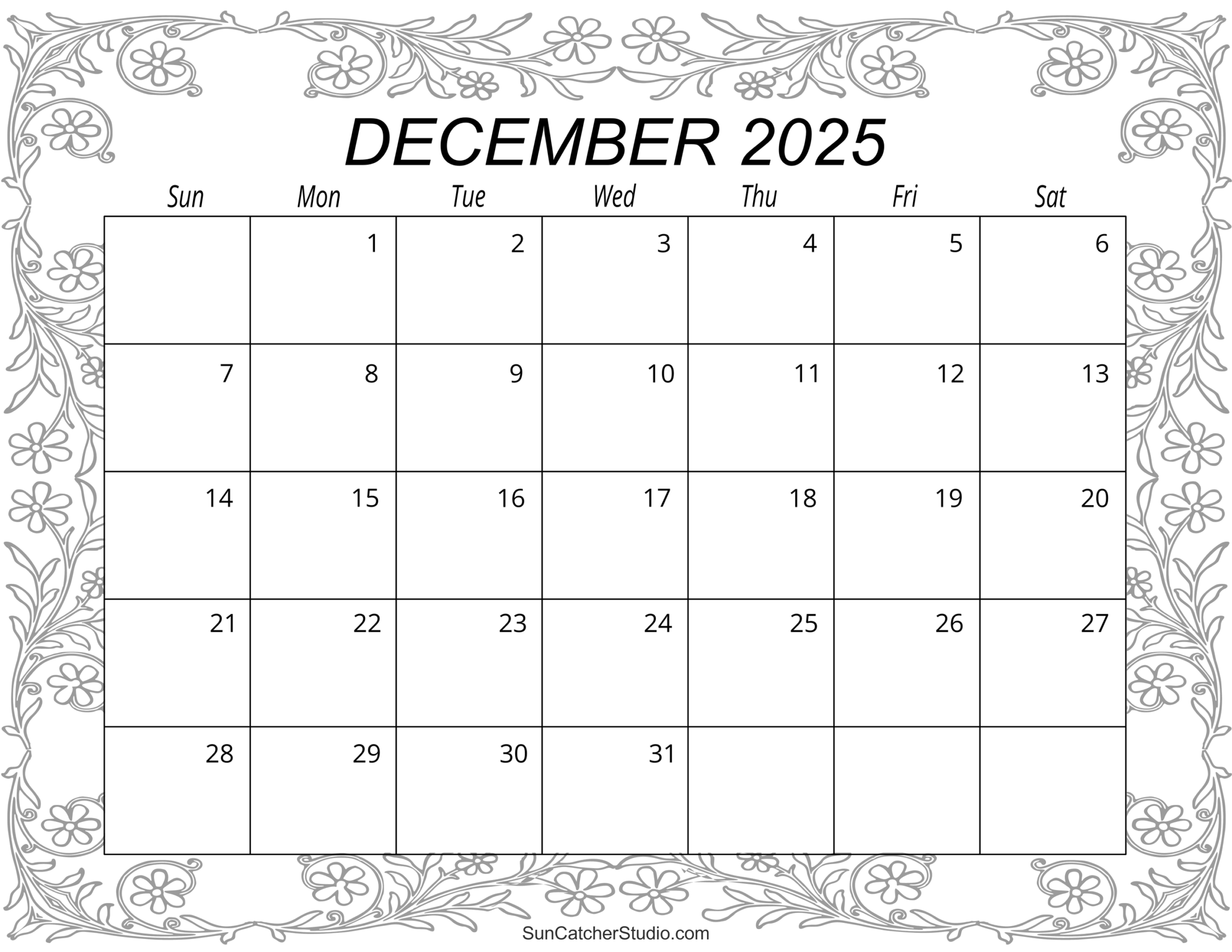 December 2025 Calendar Printable Pdf Free Download