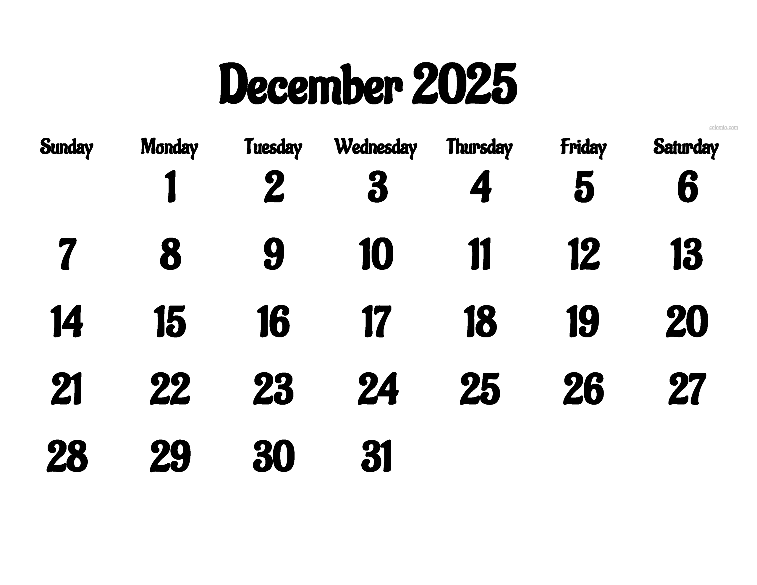 Picture Of December 2025 Calendar