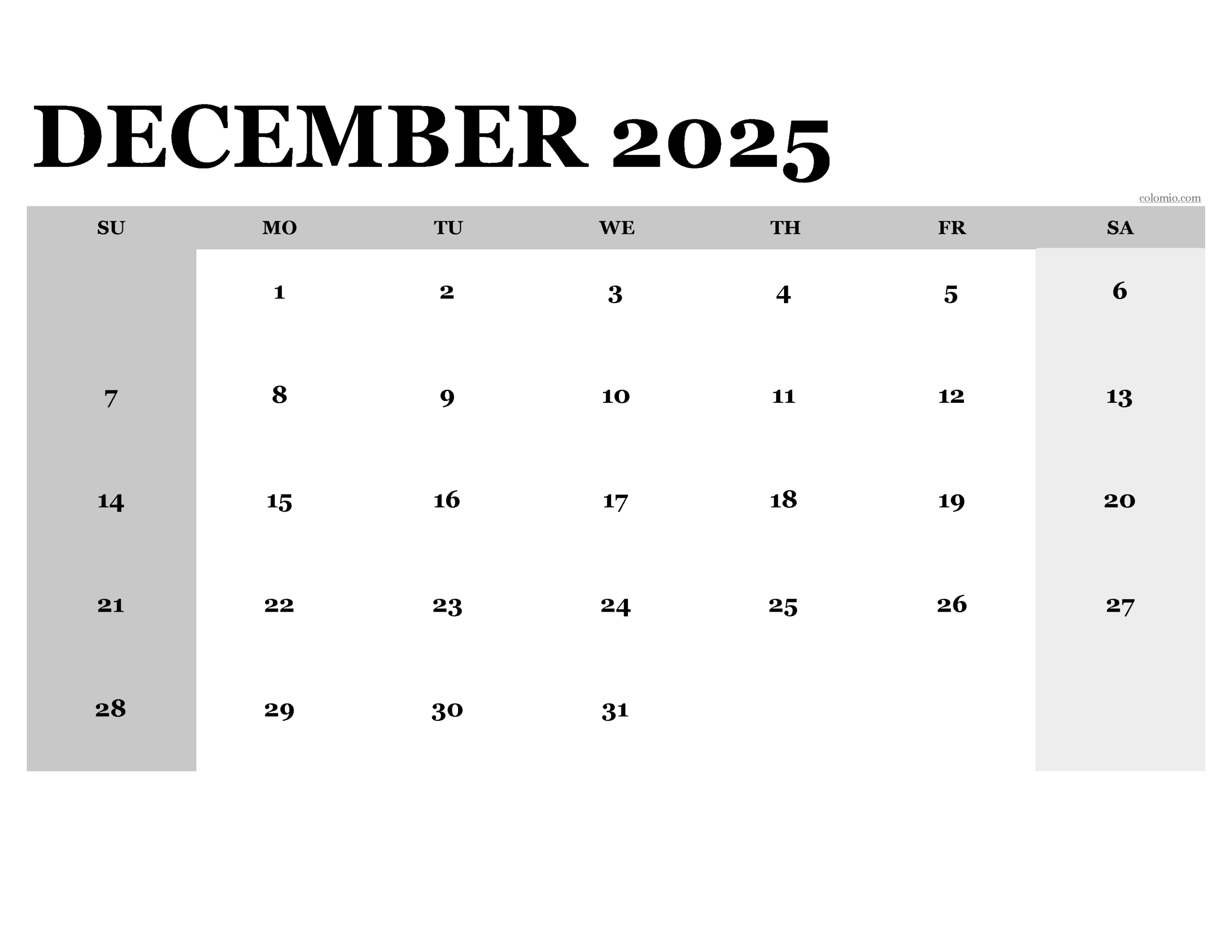 Boston Calendar December 2025