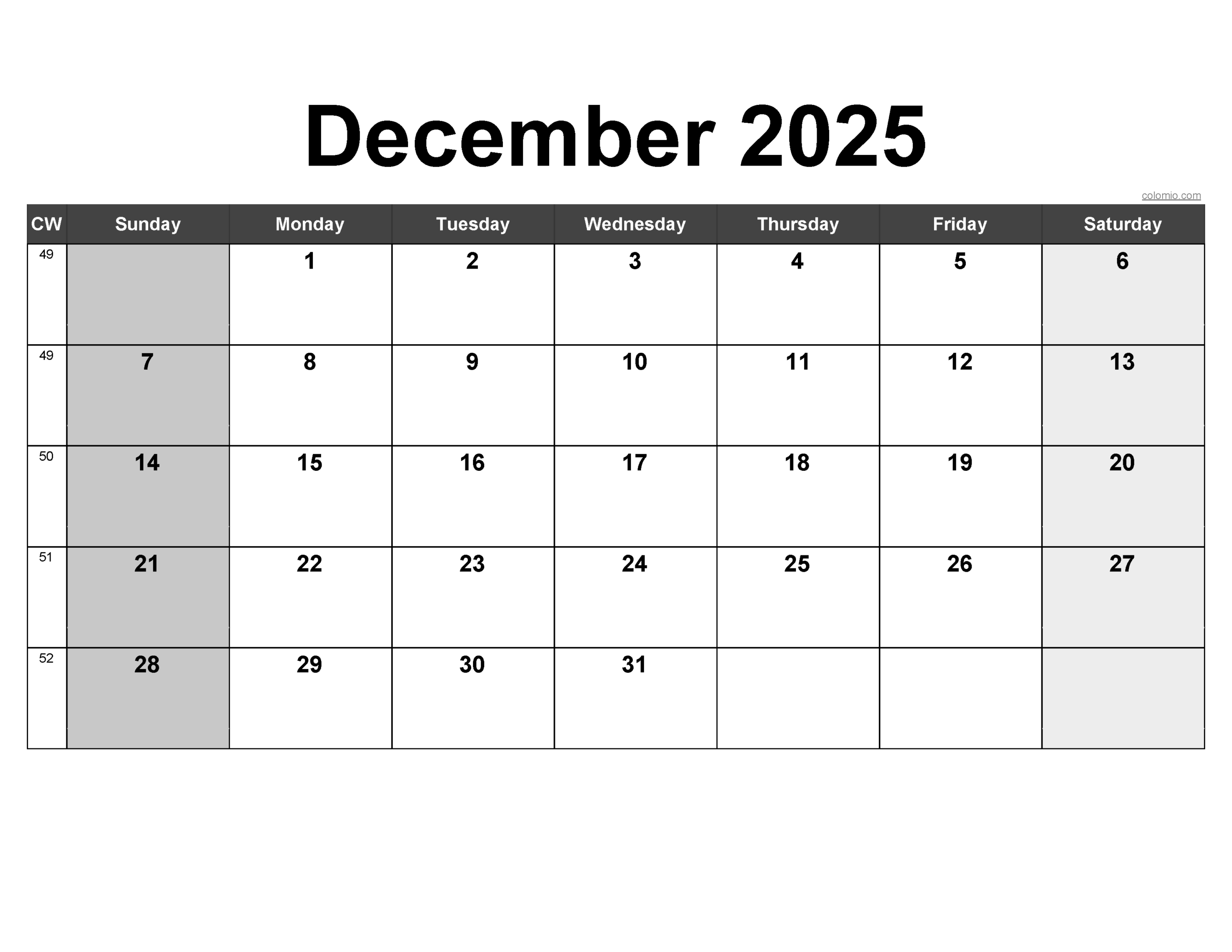 Vegas Calendar December 2025