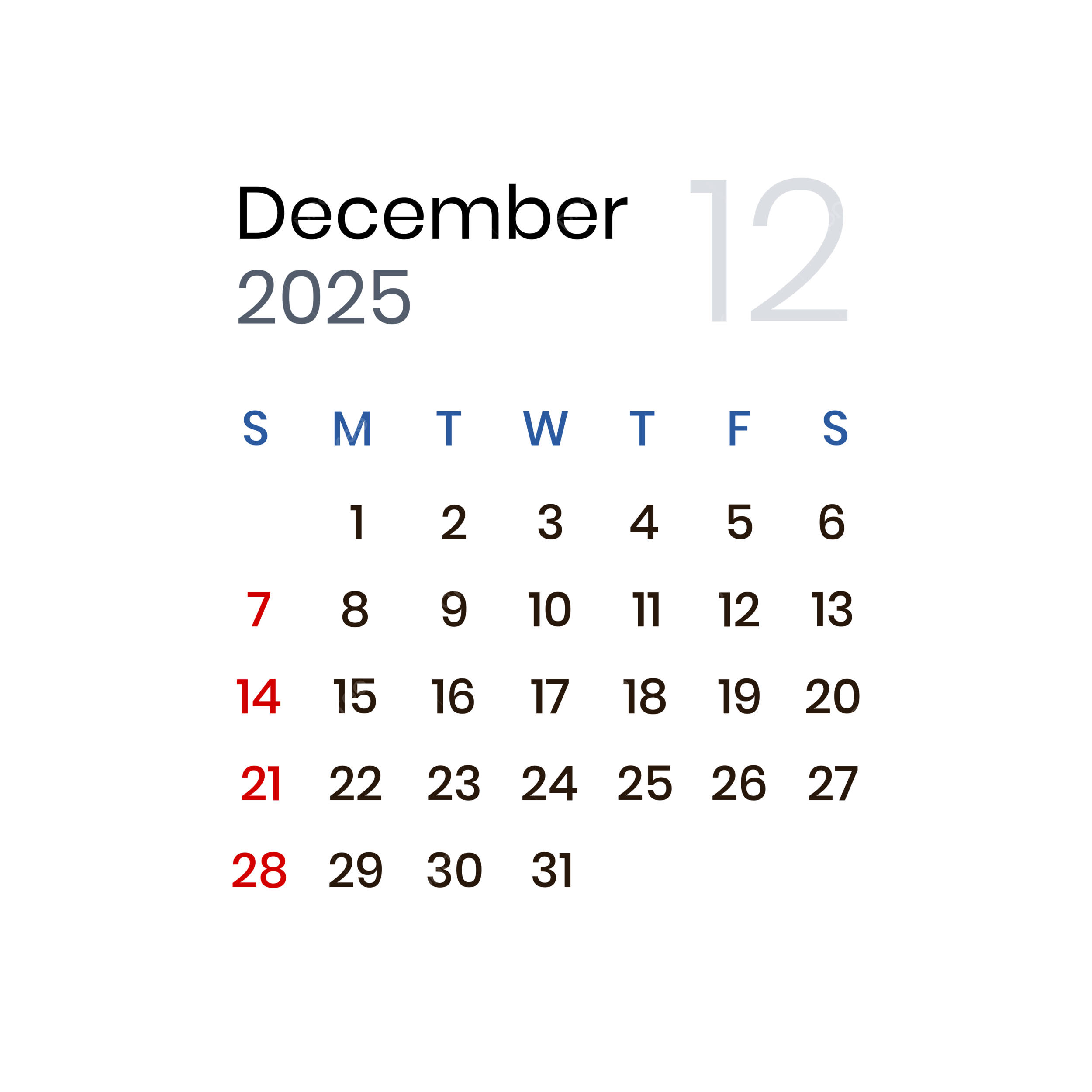 December 2025 Calendar PNG Transparent Images Free Download Vector Files Pngtree