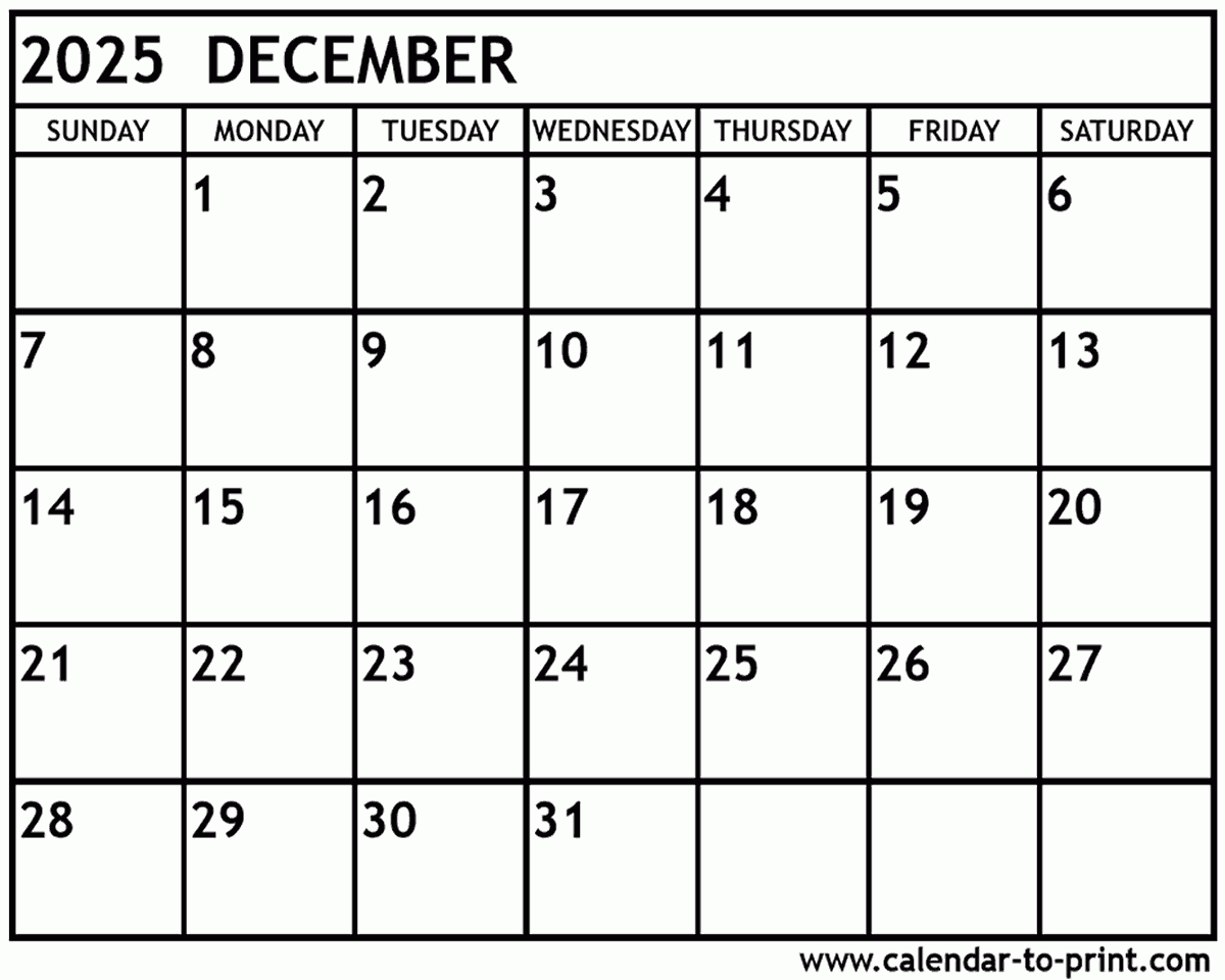 Daily Calendar December 2025