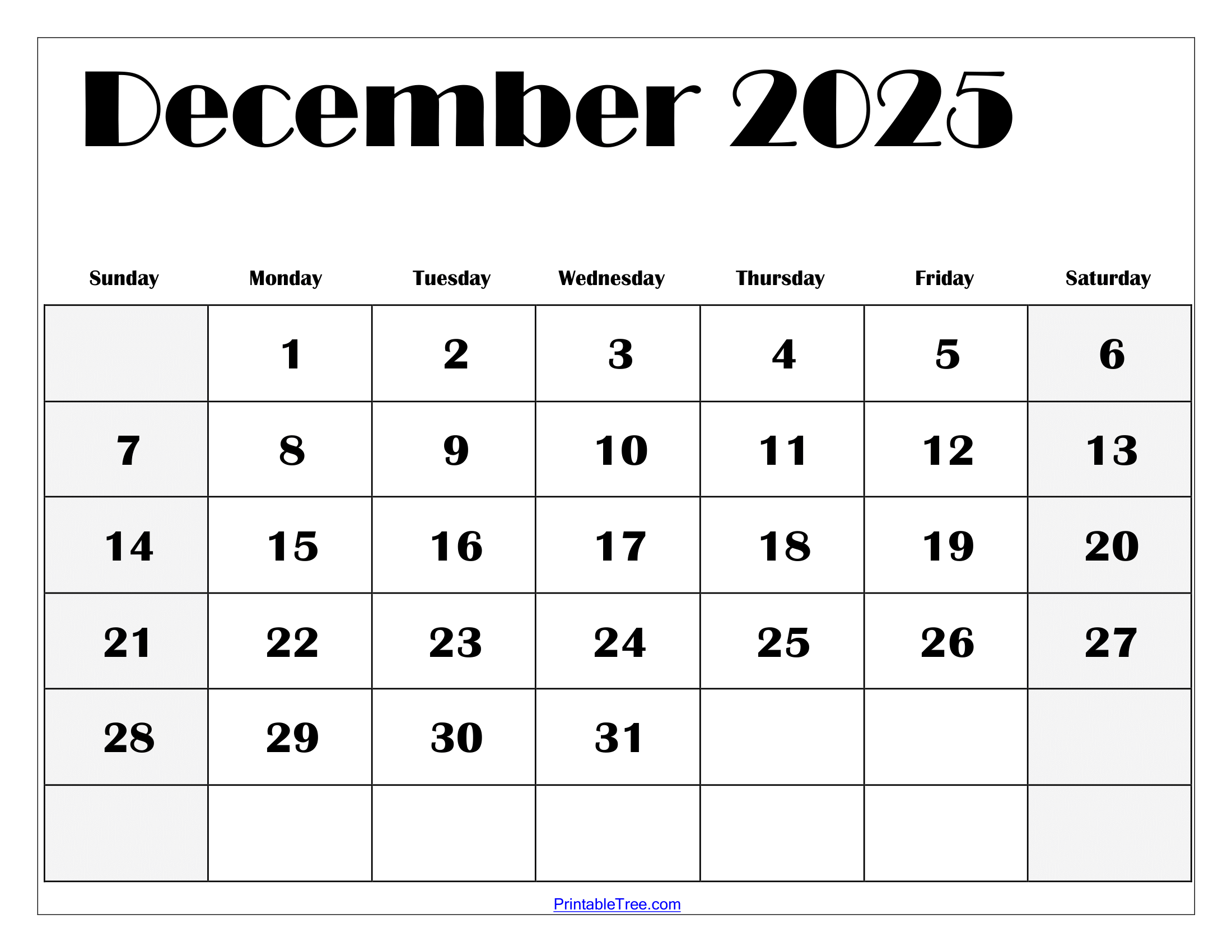 Bank Calendar December 2025