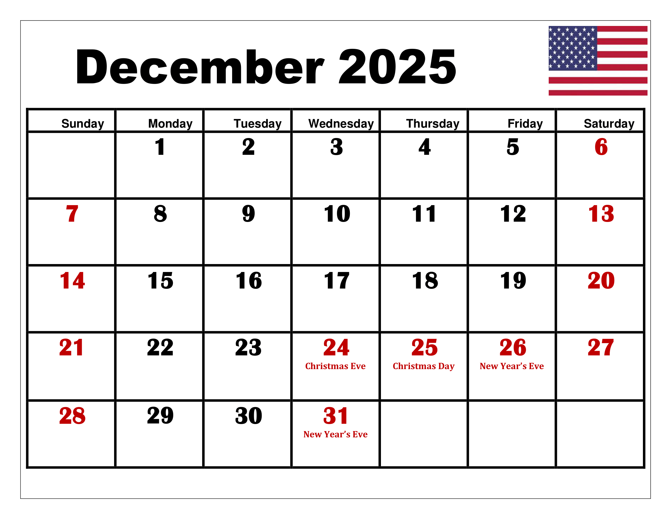 Show Calendar For December 2025