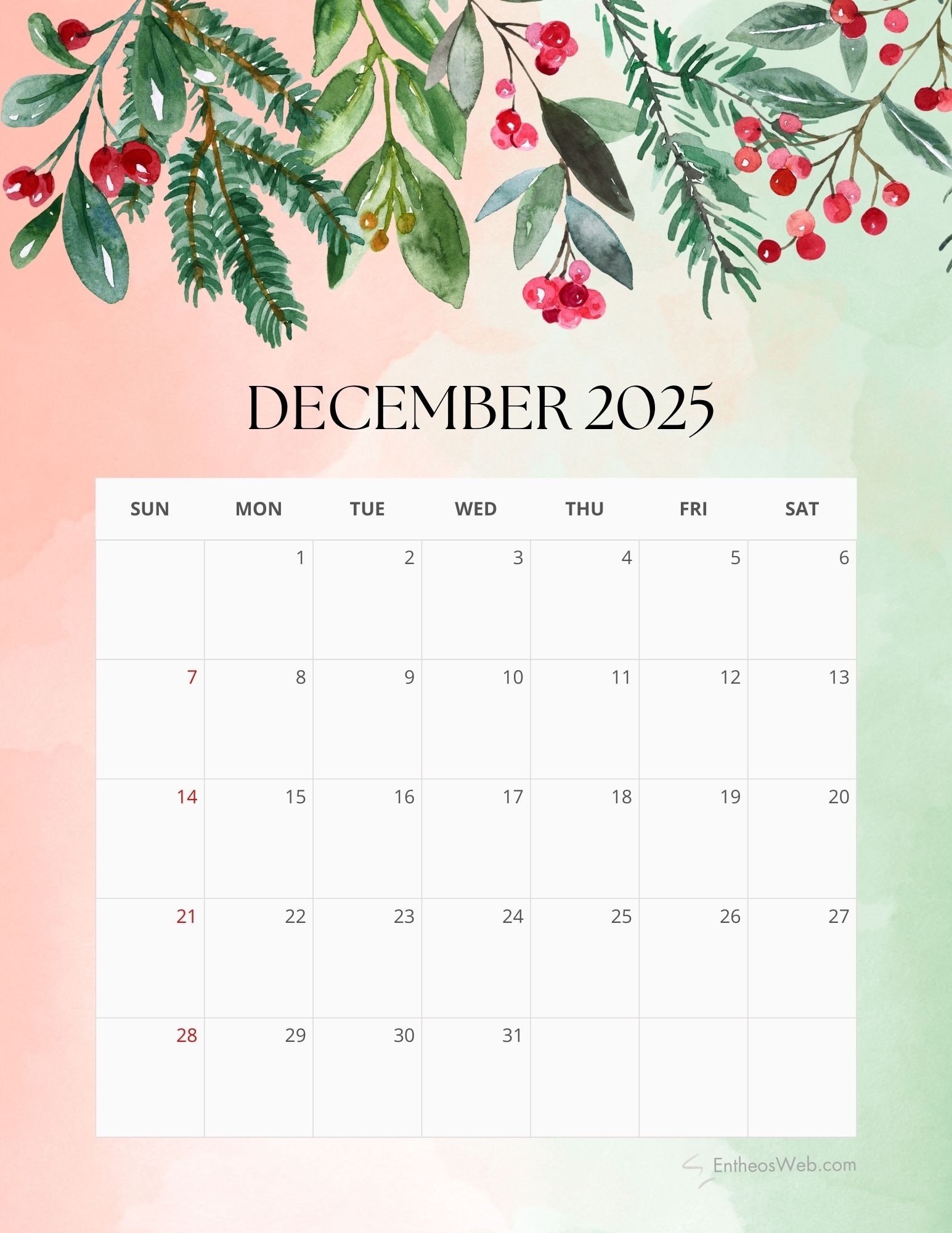 December 2025 Calendar Printables EntheosWeb December 2025 Calendar Printables EntheosWeb
