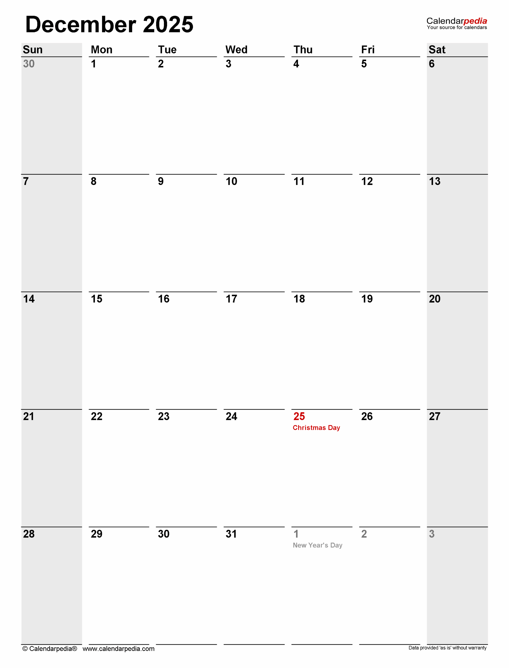 December 2025 Fillable Calendar