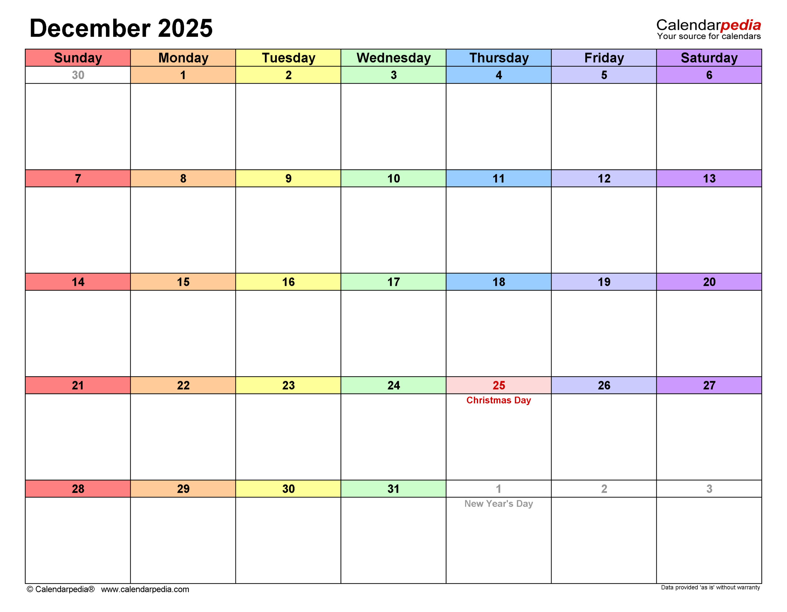 December 2025 Calendar In Word