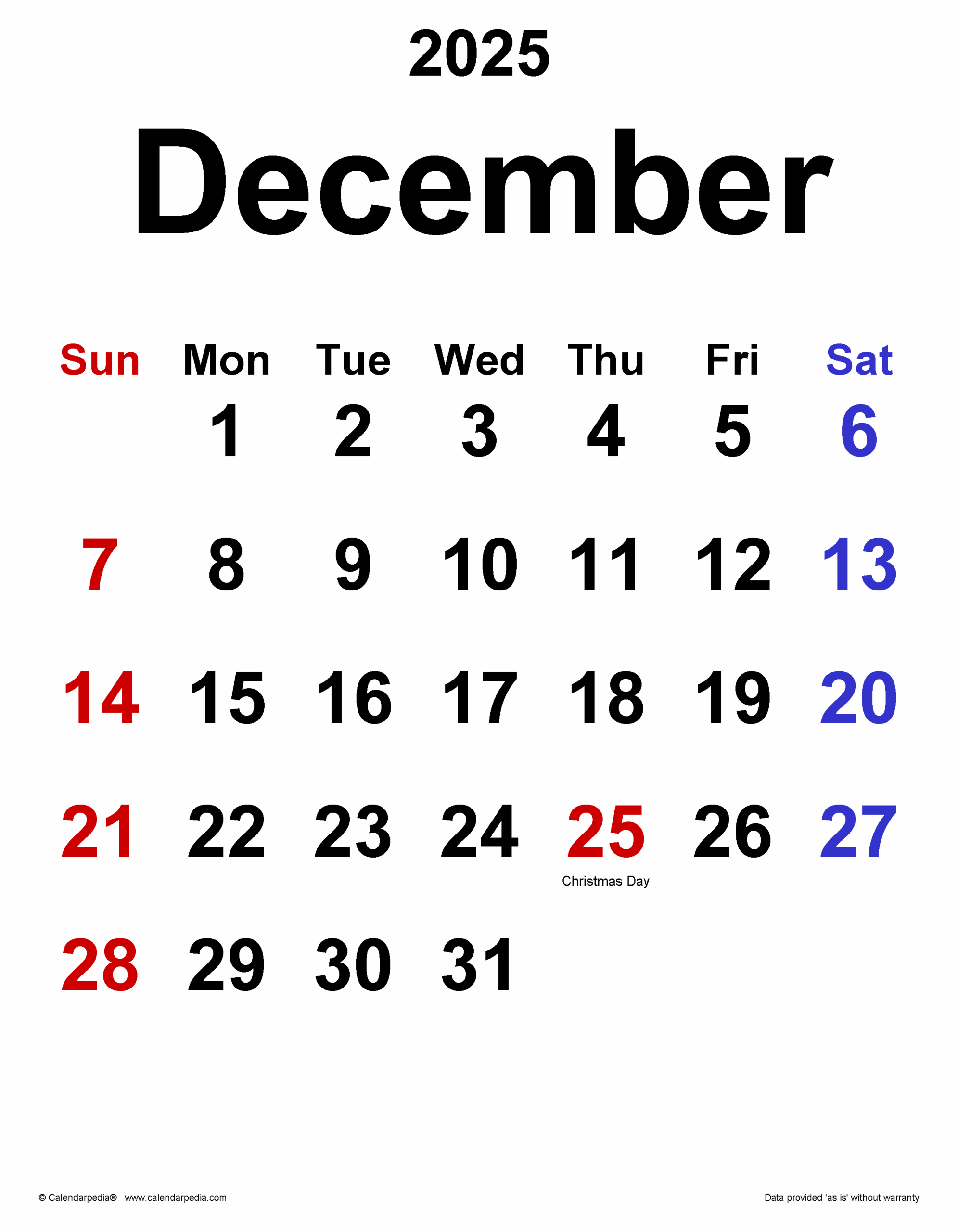 December 2025 Calendar Portrait