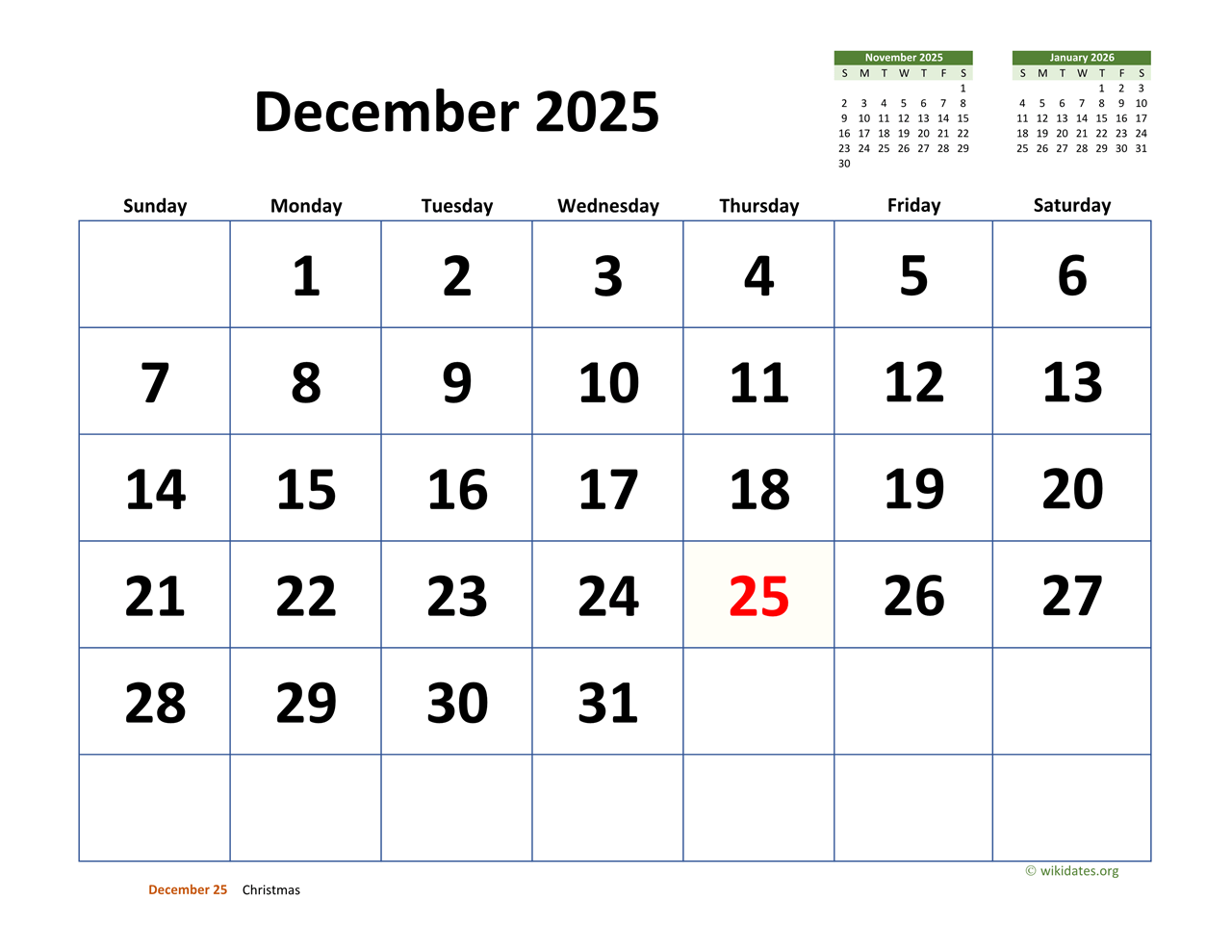 December 2025 Calendar Images