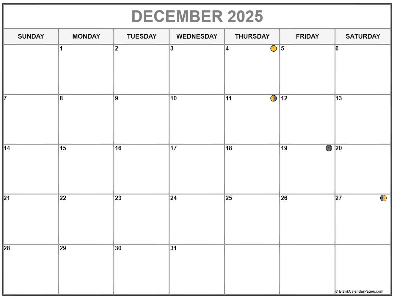December 2025 Calendar With Moon Phases