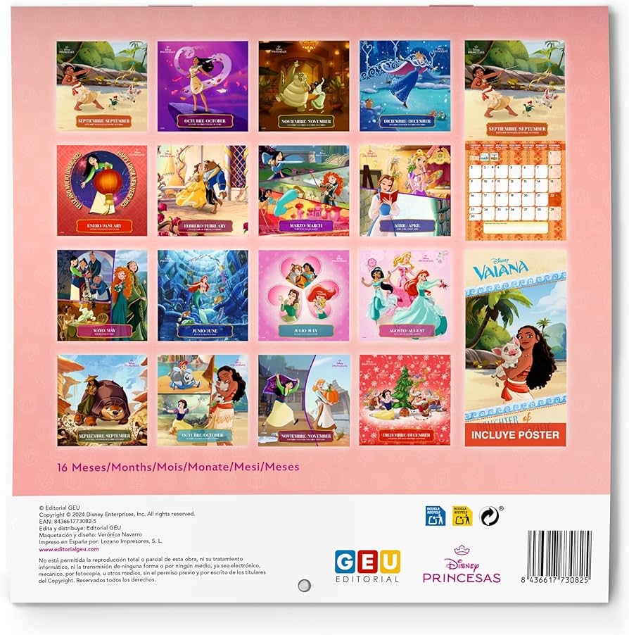 Disney Calendar 2025 Disney Wall Calendar 2025 Disney Princess Calendar 2025 12