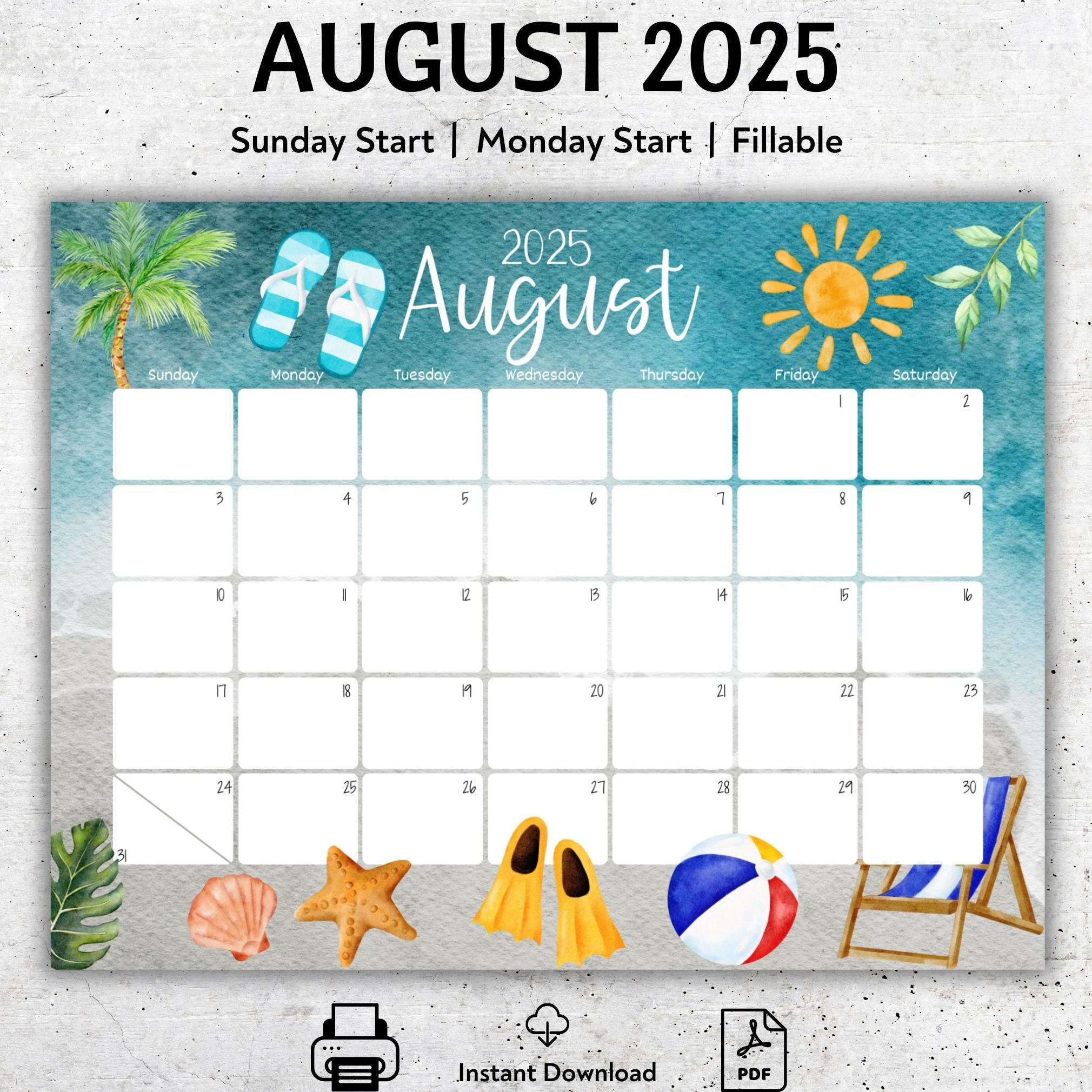 Fillable Calendar August 2025