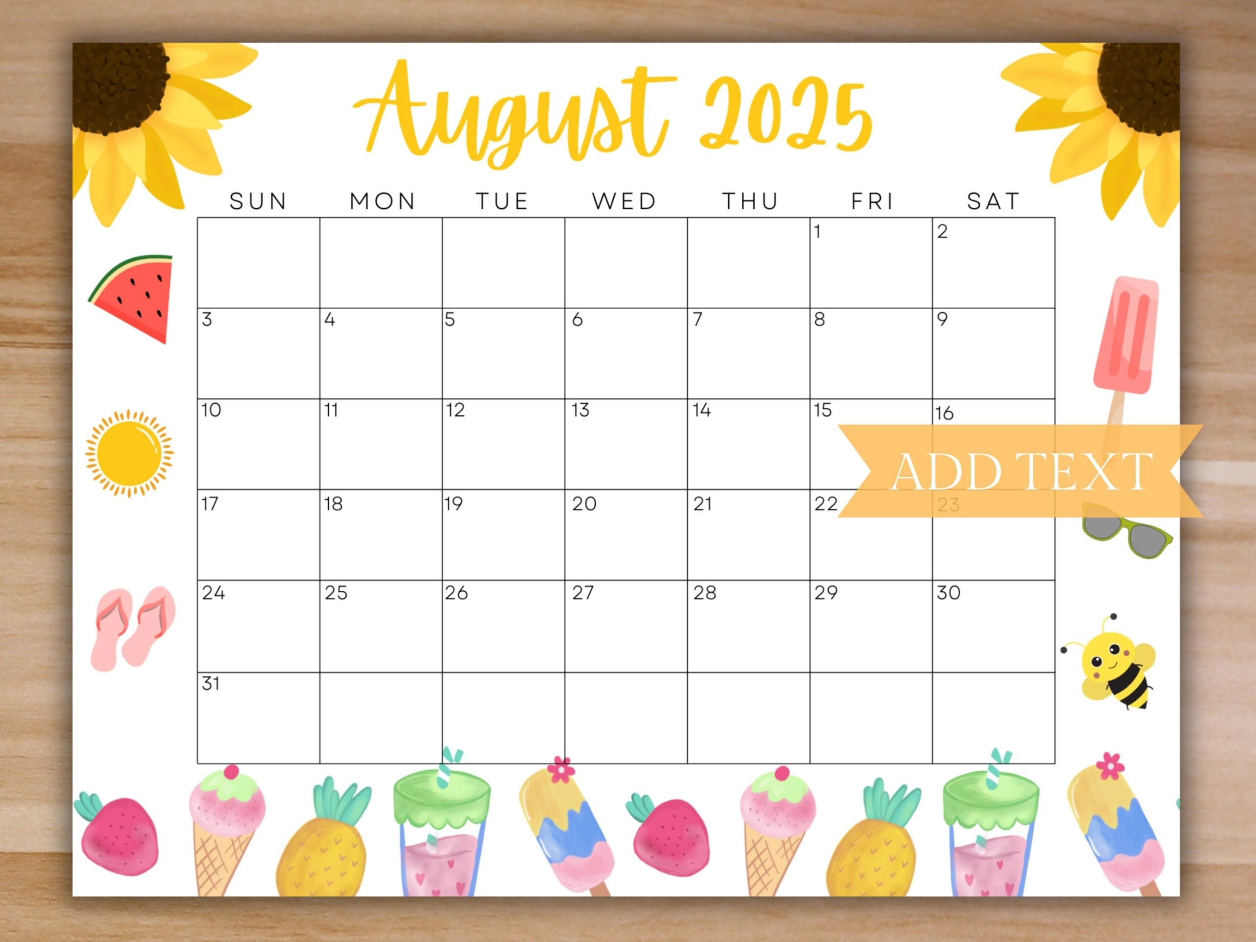 EDITABLE August 2025 Calendar Printable Calendar 2025 School 