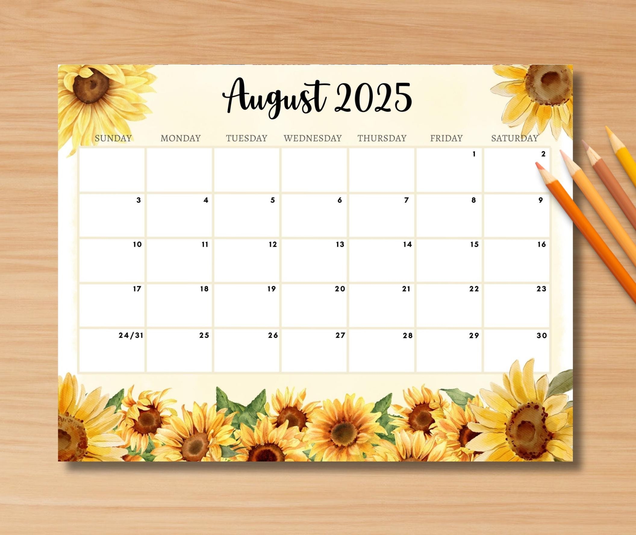 EDITABLE August 2025 Calendar Printable Monthly Calendar W 