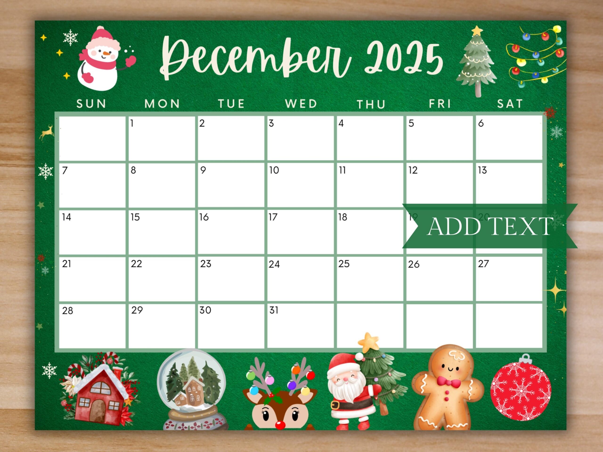 Editable December 2025 Calendar Printable Green Christmas Calendar W Snowman Holiday Calendar Cute Calendar School Calendar For Kids Etsy
