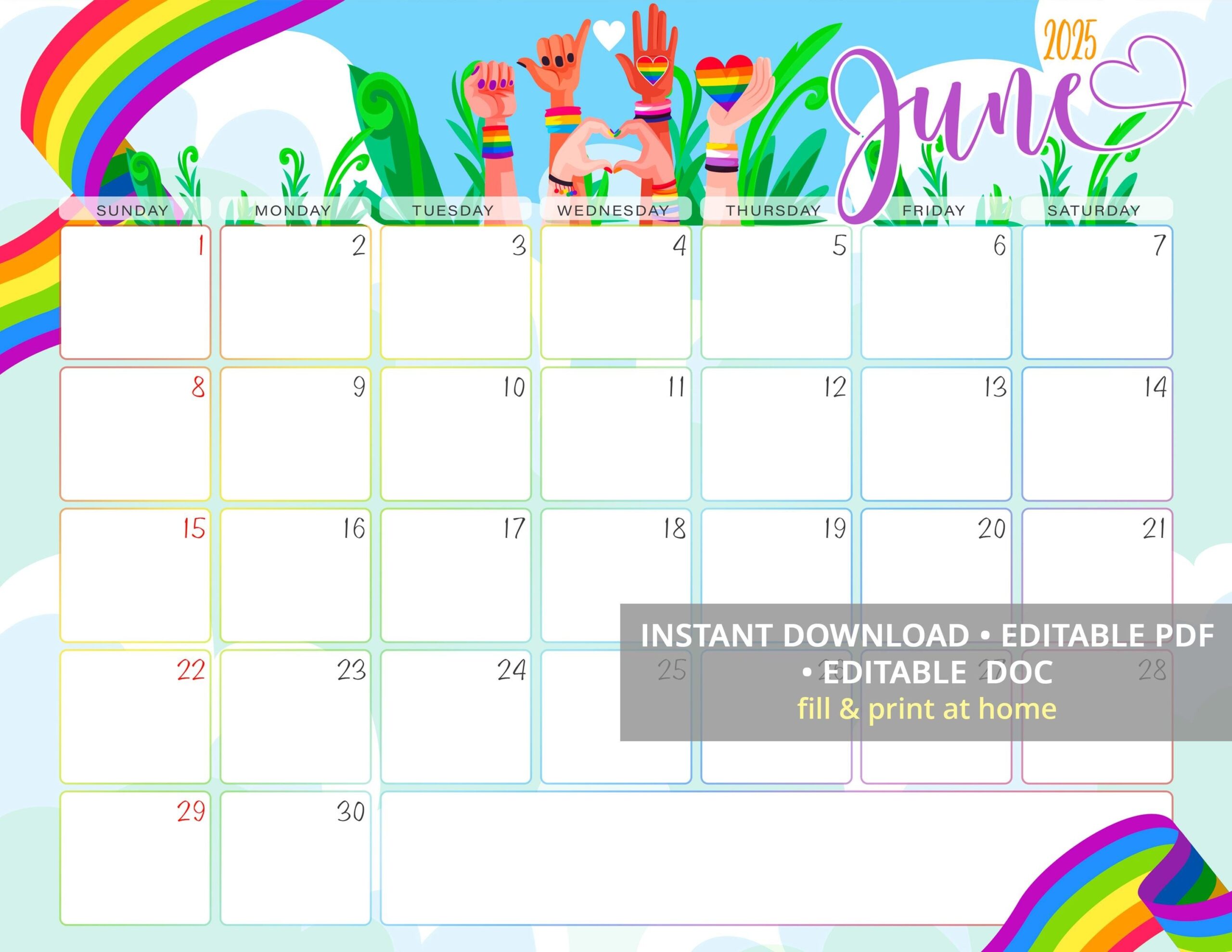 June 2025 Calendar Pride