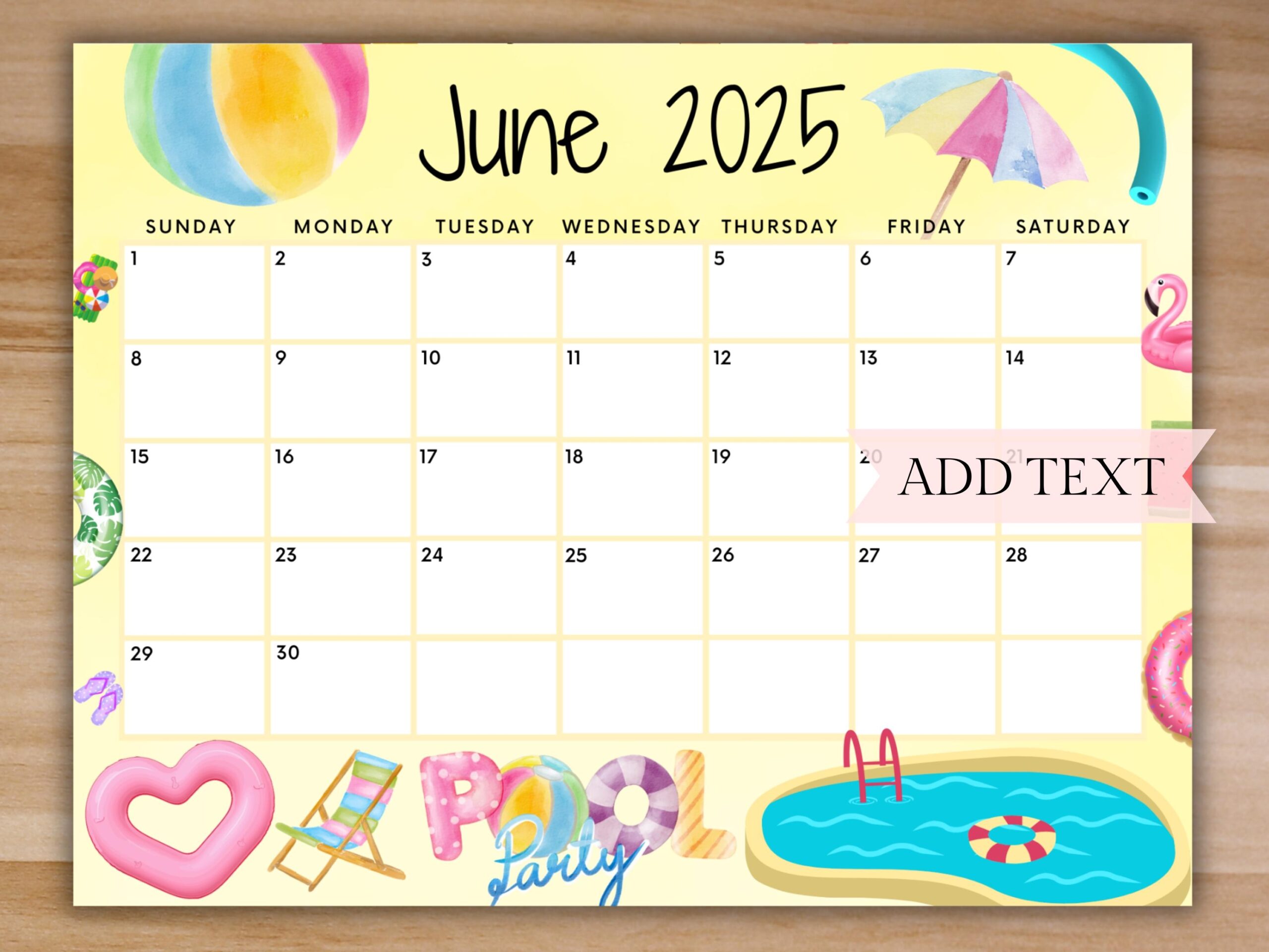 Editable June 2025 Calendar Printable Sunny Summer Calendar Cute Calendar W Beach Ball And Pool Party Monthly Calendar Family Calendar Etsy Australia