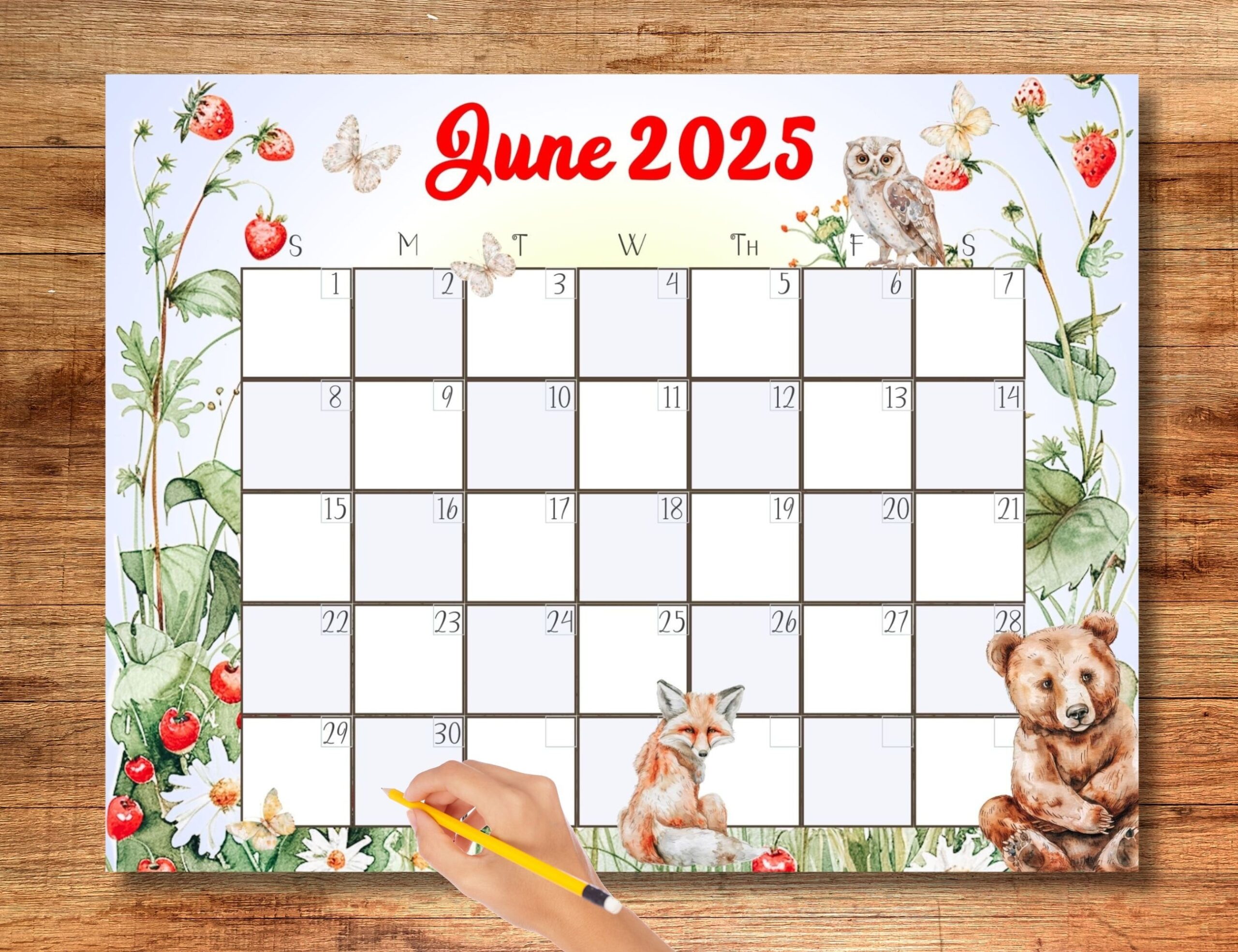 EDITABLE June 2025 Calendar Woodland Calendar Forest Animals 