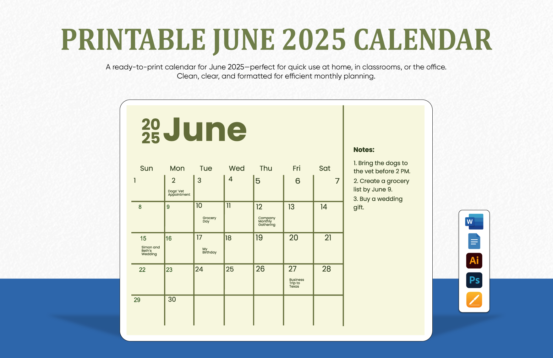 Editable June Calendar Templates To Download