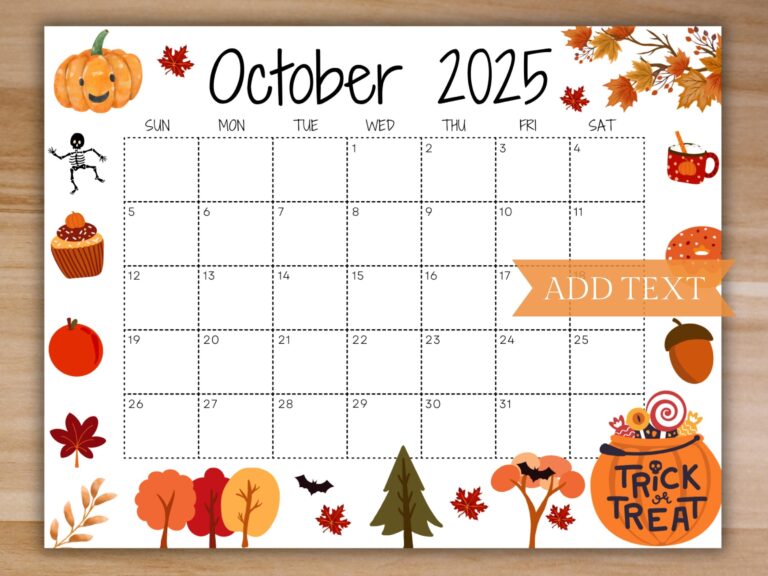 Editable October 2025 Calendar Printable Calendar School