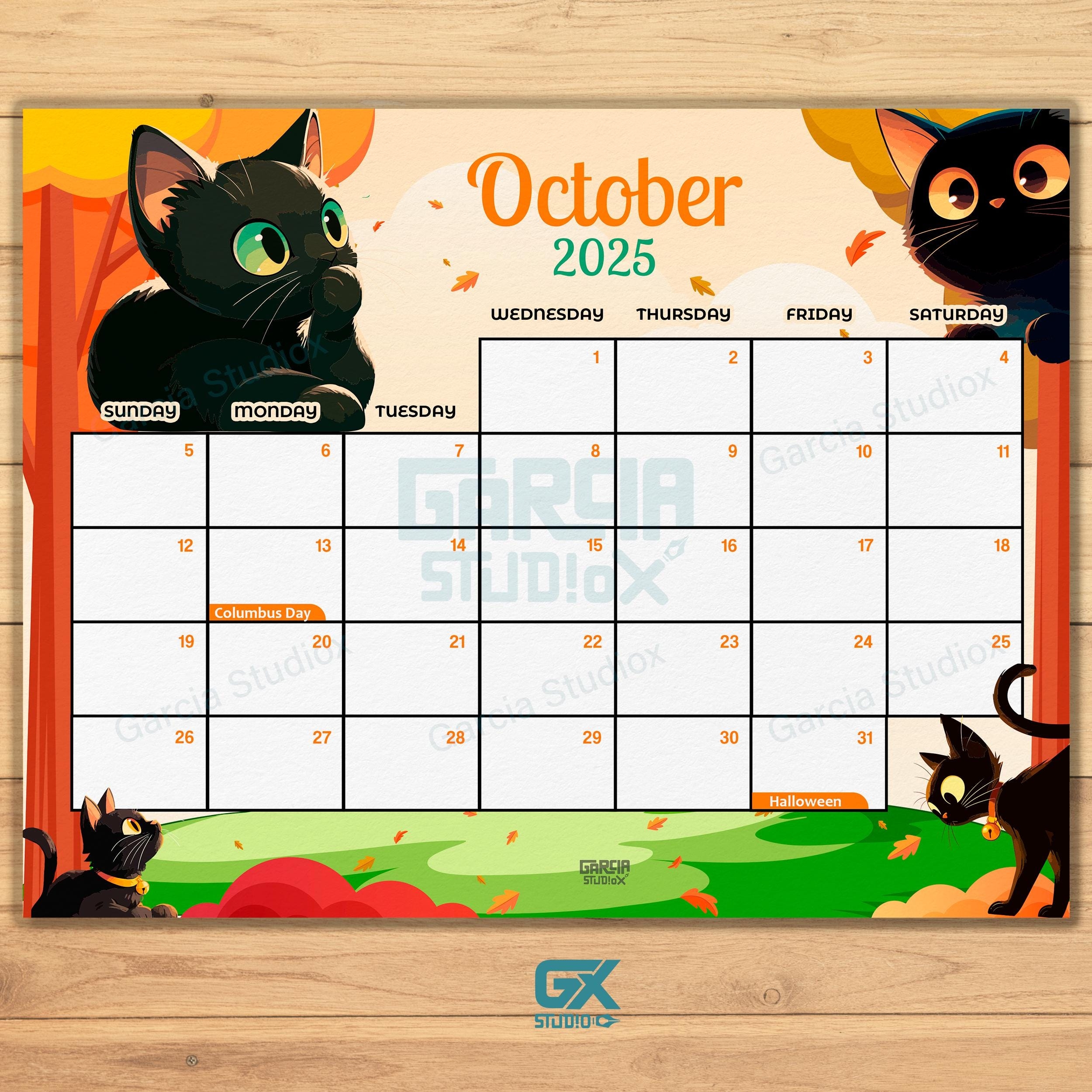 Editable October 2025 Cat Calendar PDF Bombay Cat Digital Art Printable U0026 Customizable Monthly Planner For Cat Lover Home Office Family Etsy