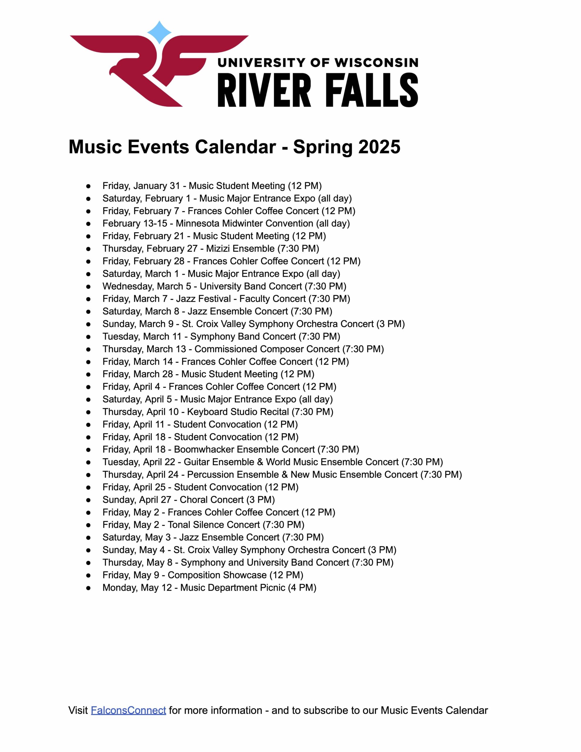 Events And Calendar University Of Wisconsin River Falls