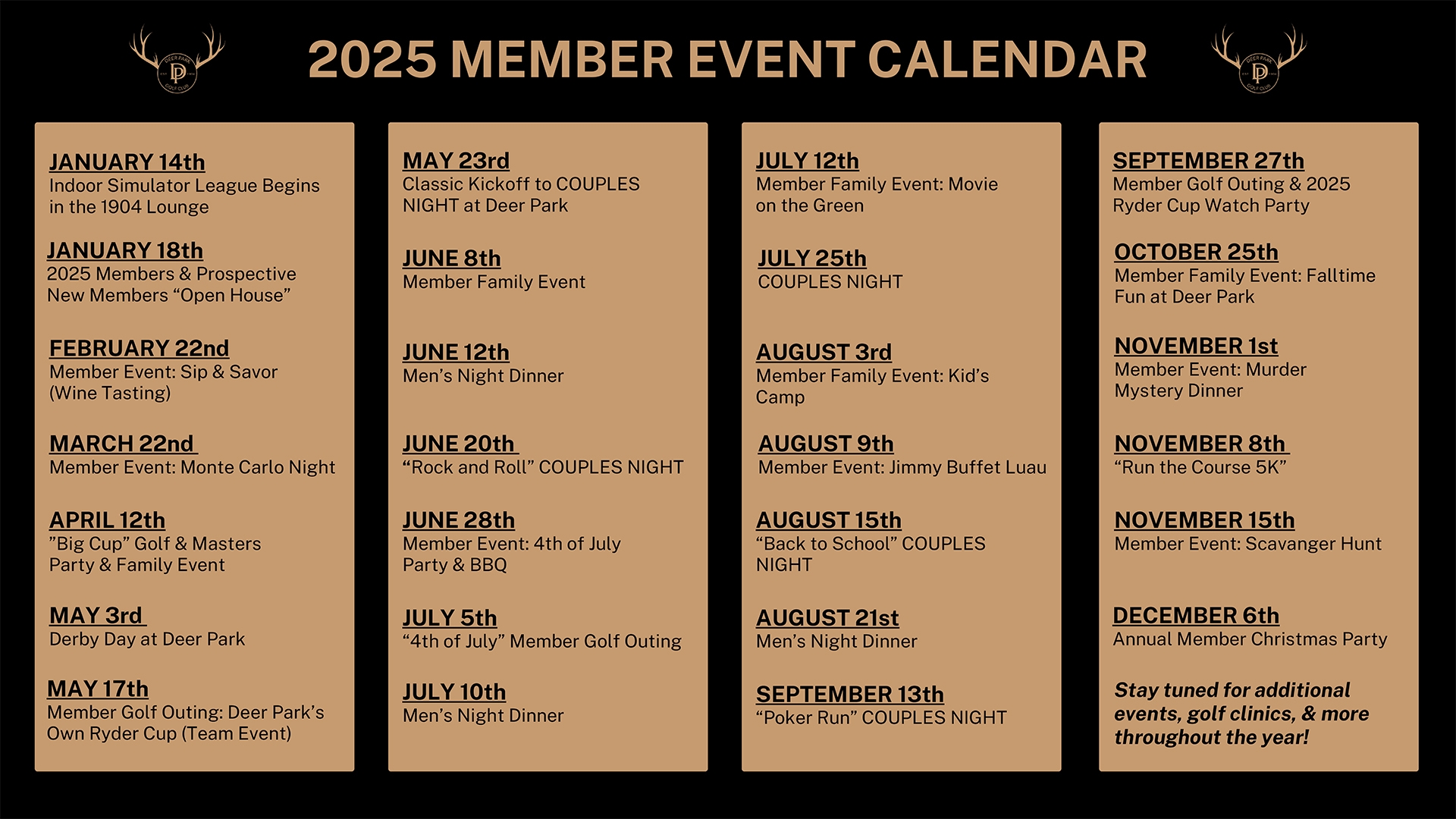 Events Calendar Deer Park Golf Club