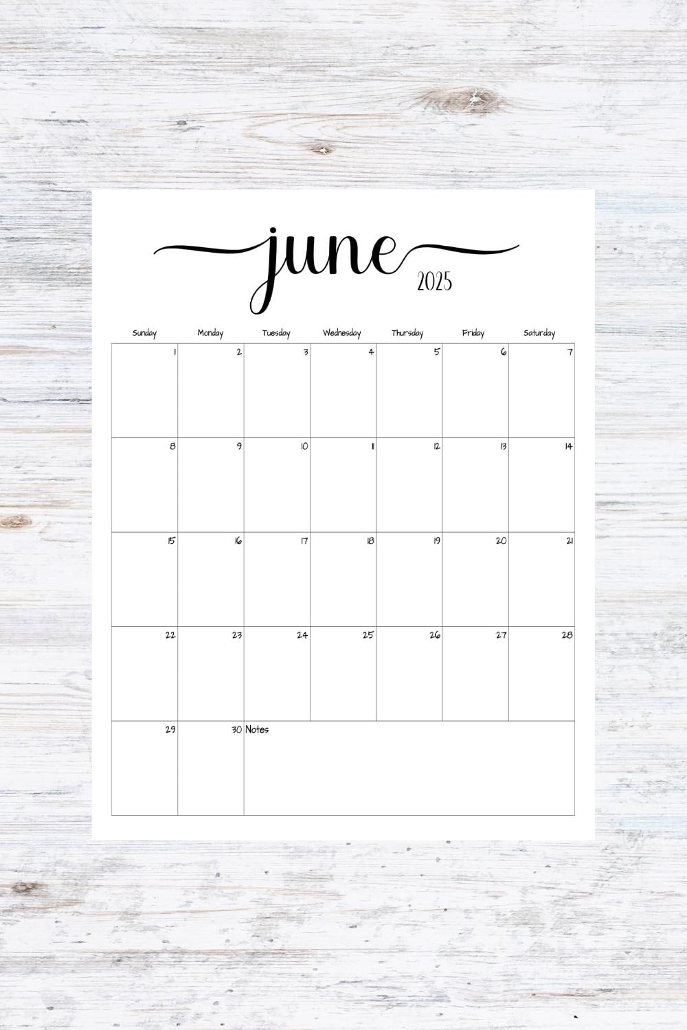 Black Calendar June 2025