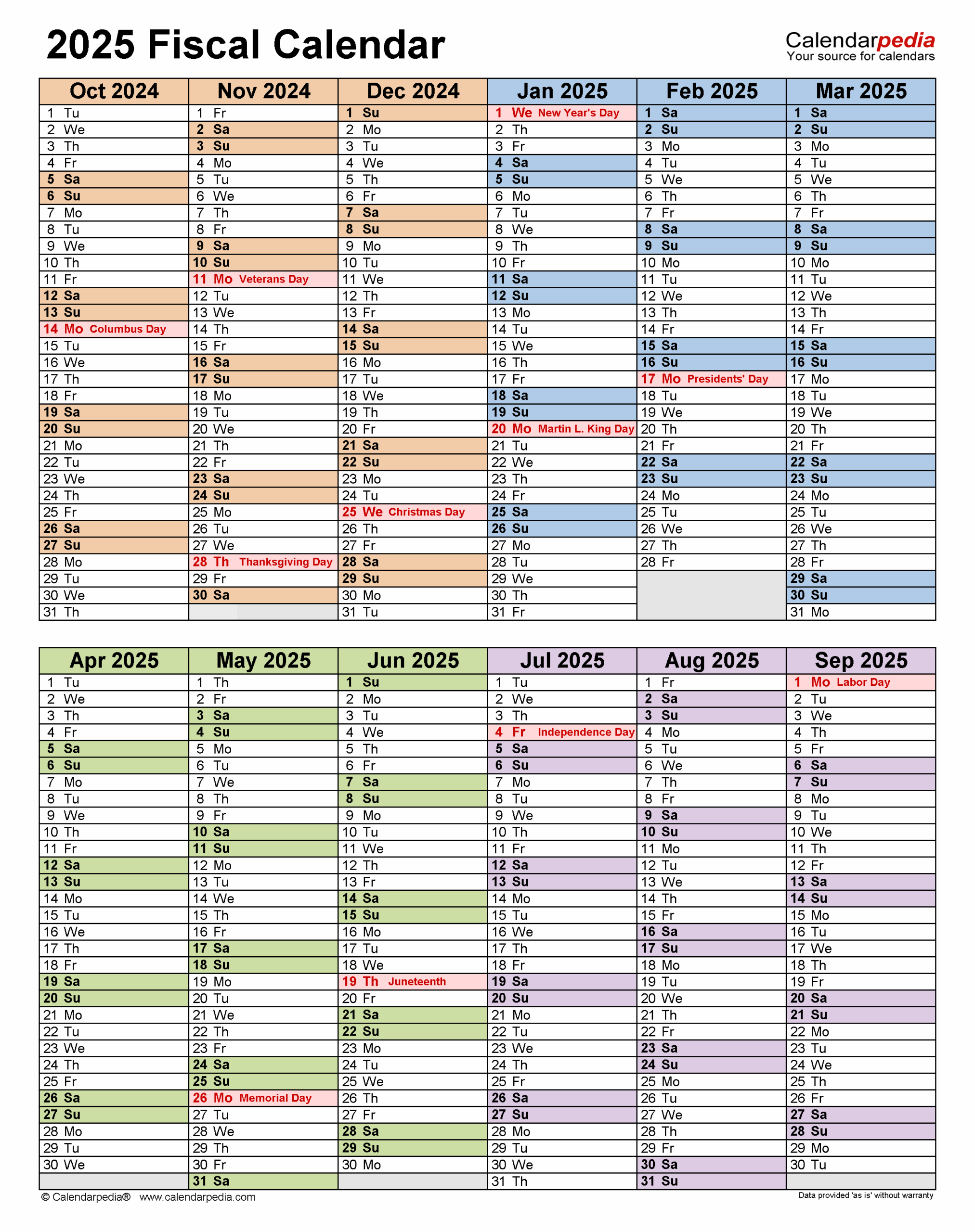 Fiscal Calendars 2025 Free Printable Excel Templates