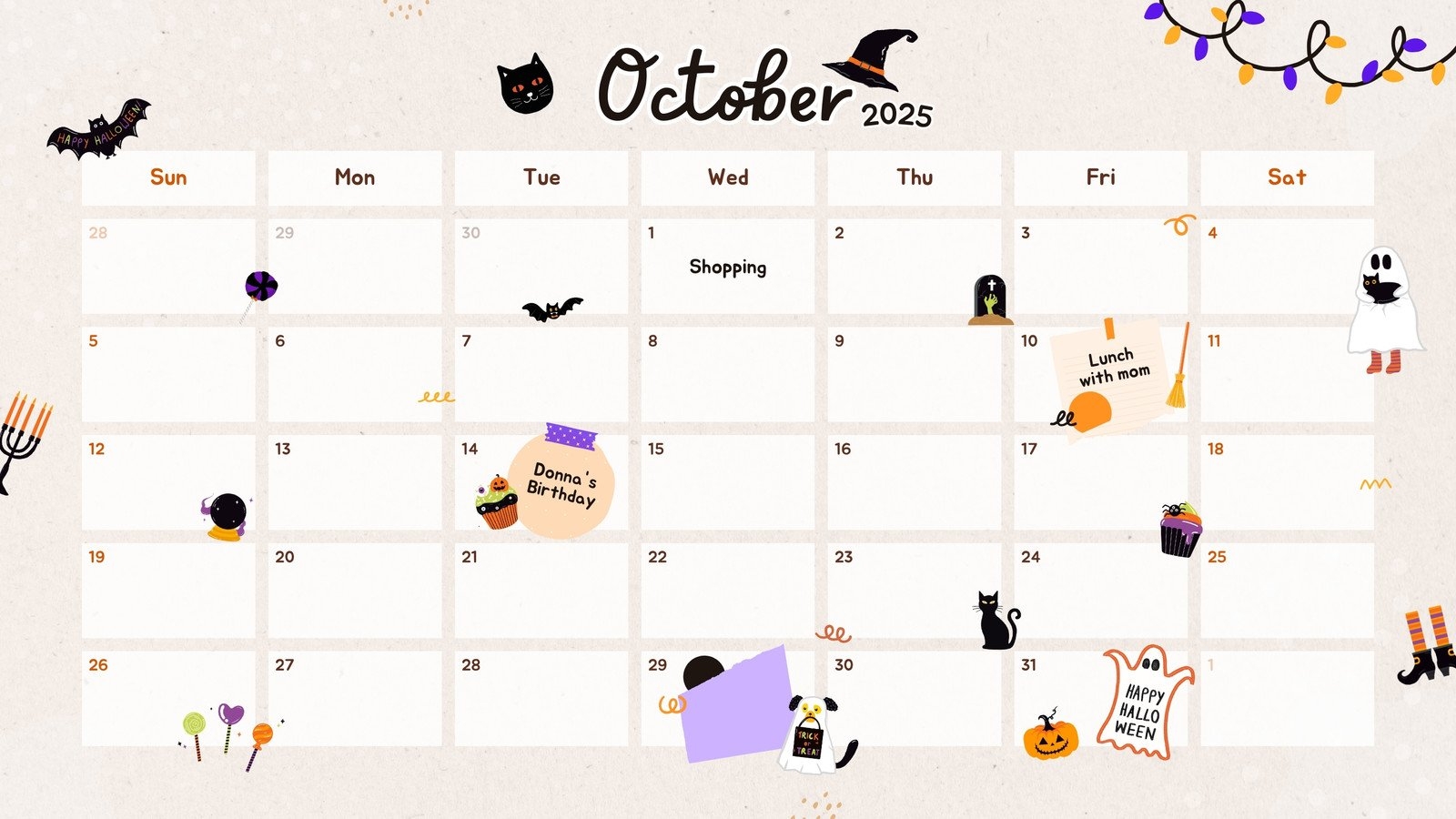 October 2025 Calendar Halloween Theme