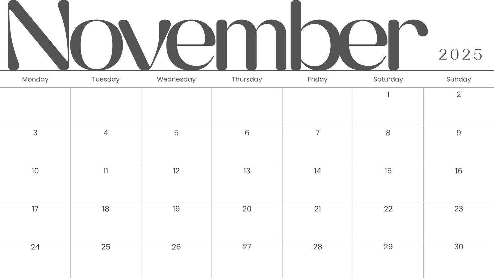 November 2025 Calendar Download Word