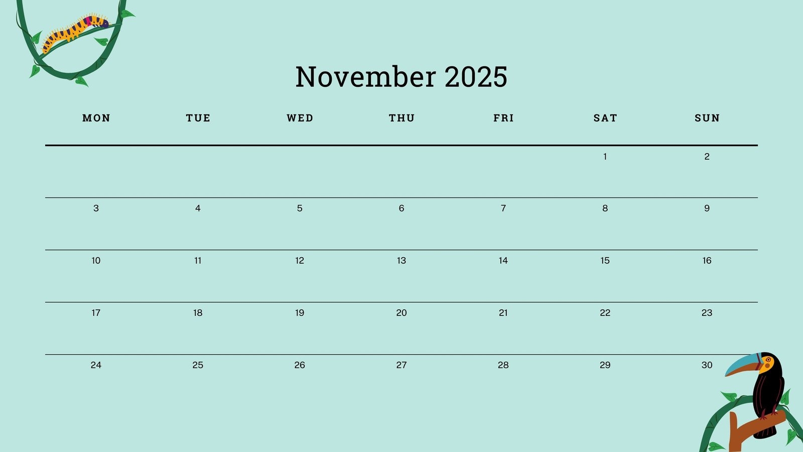 November 2025 Calendar Kids