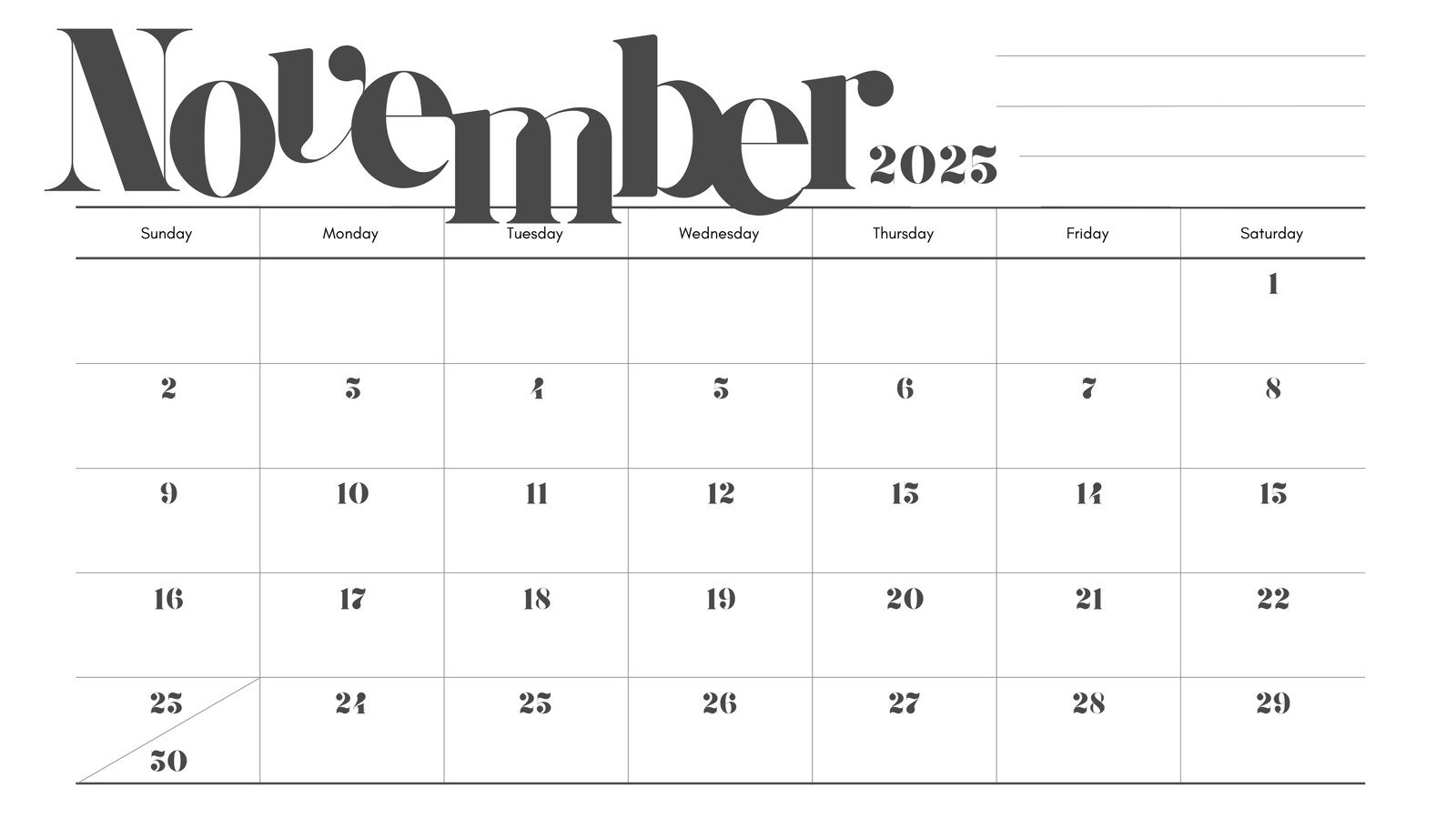 November 2025 Calendar Transparent