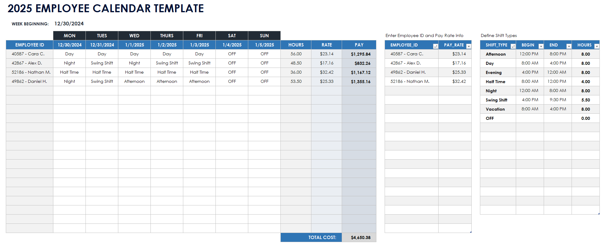 Calendar December 2025 Excel