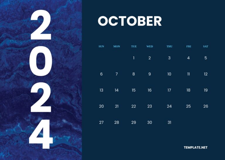 Free General Blue October 2024 Calendar Template To Edit Online