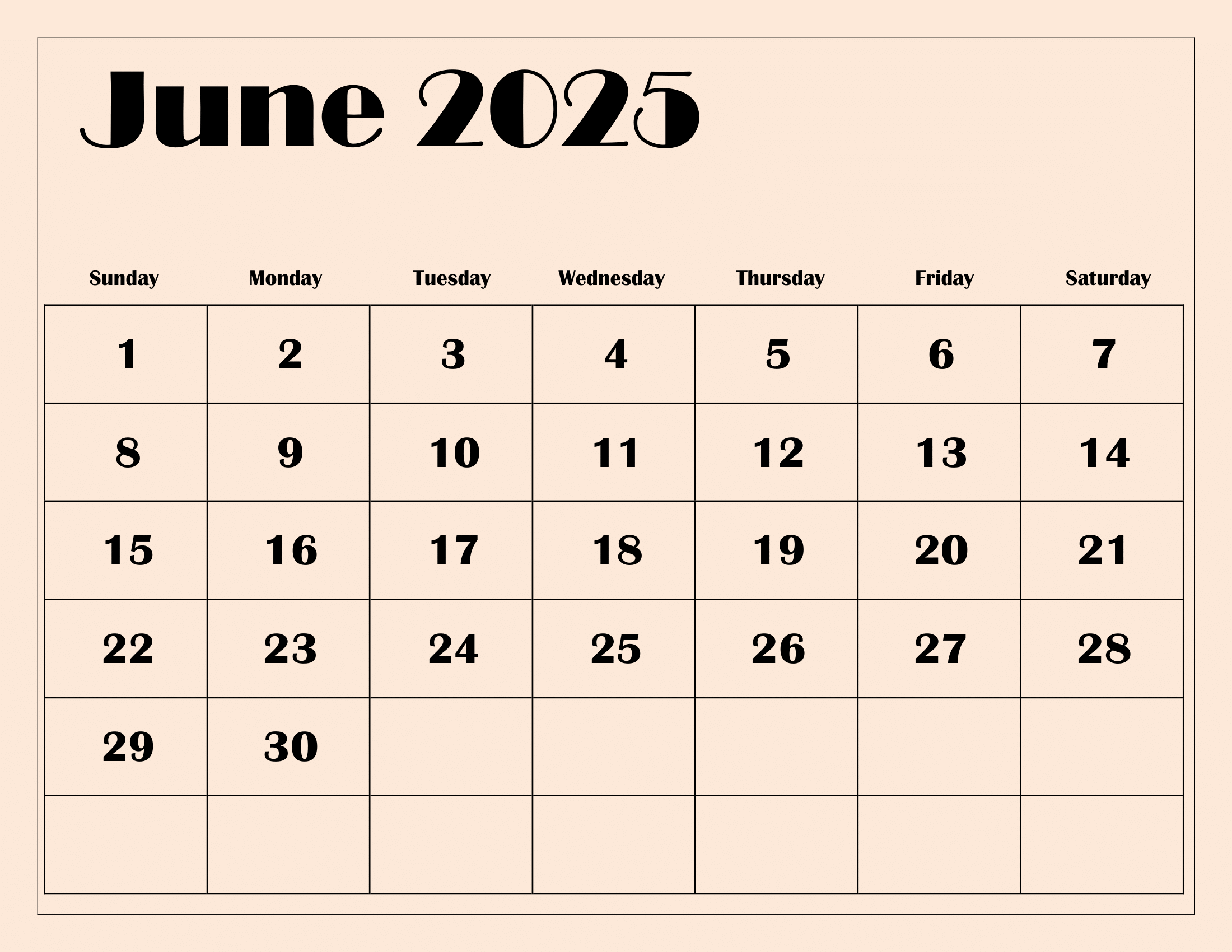 June 2025 Calendar Word Document