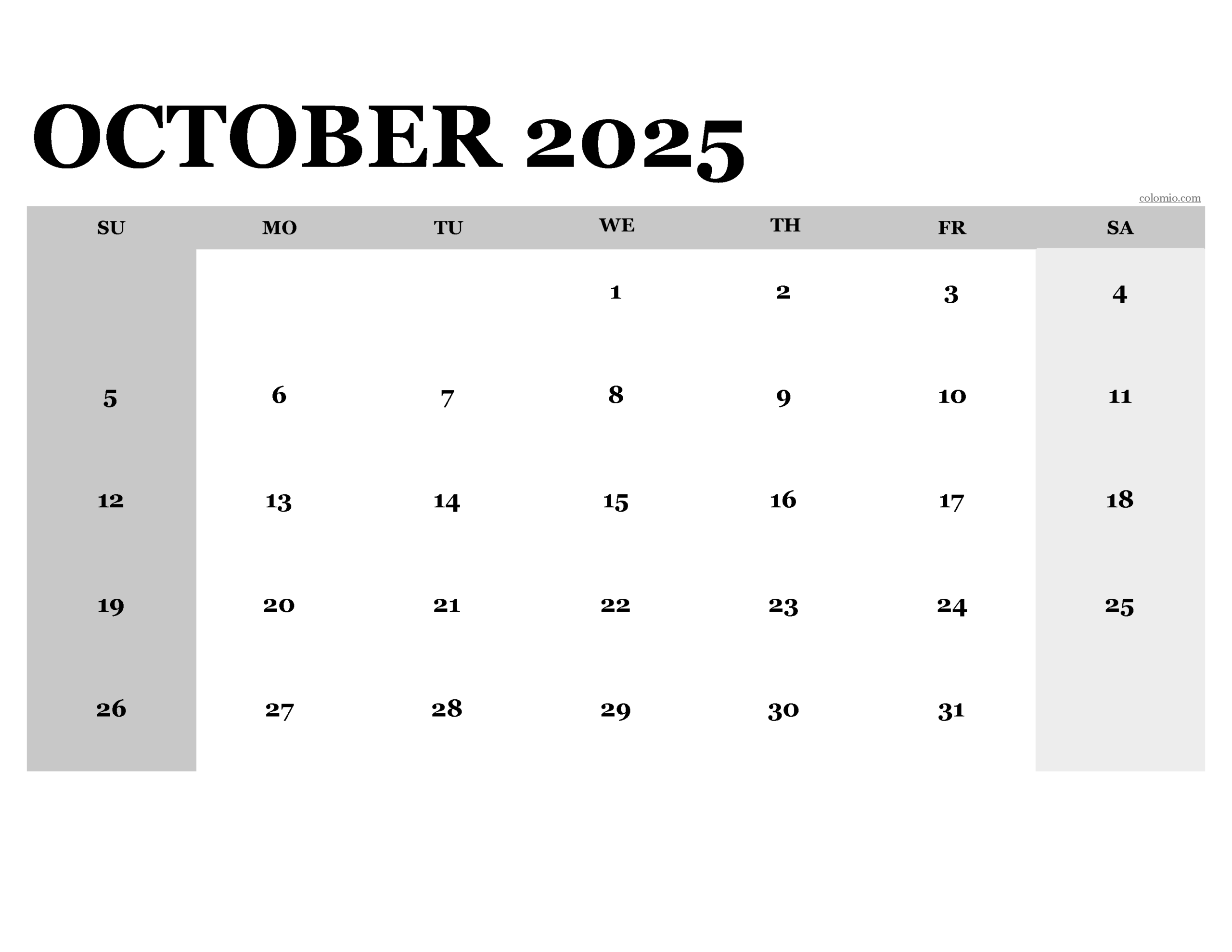 Vegas Calendar October 2025