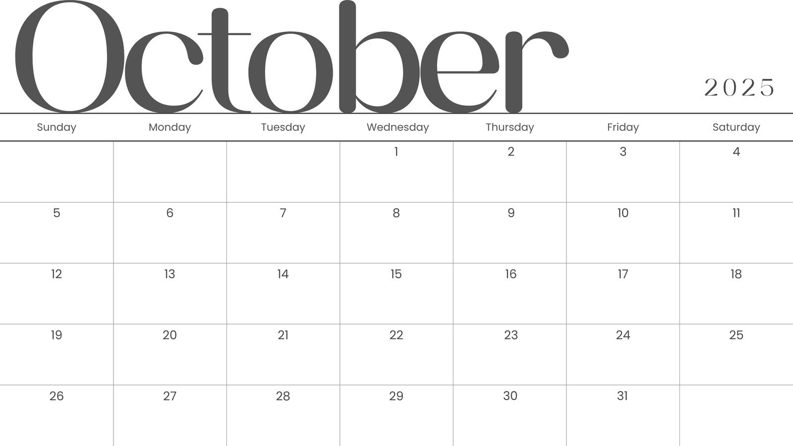 Calendar Month Of October 2025