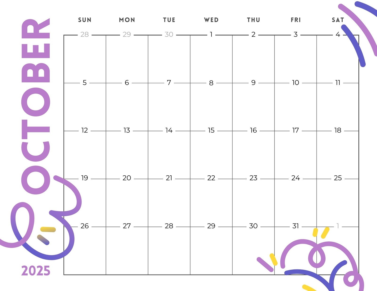 October 2025 Calendar Blank