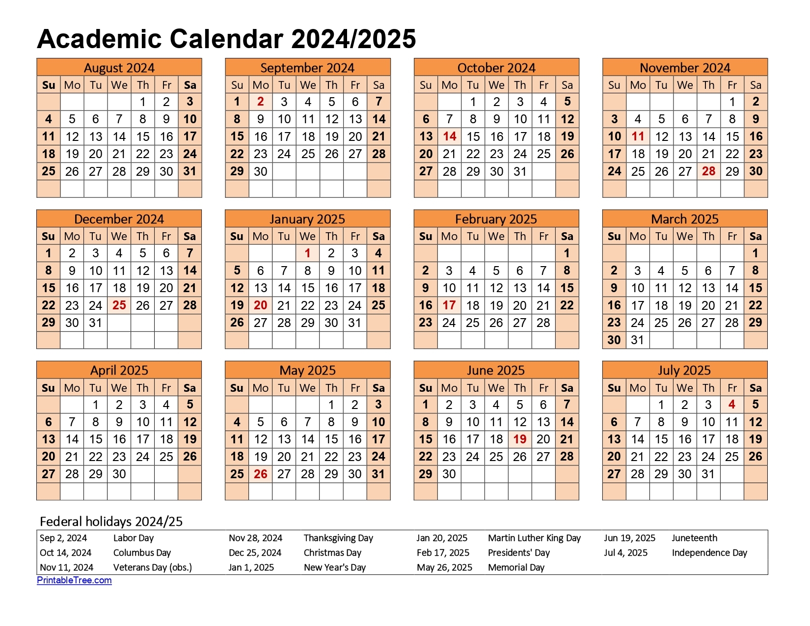 Free Printable Academic Calendar 2024 To 2025 Templates Printable Tree