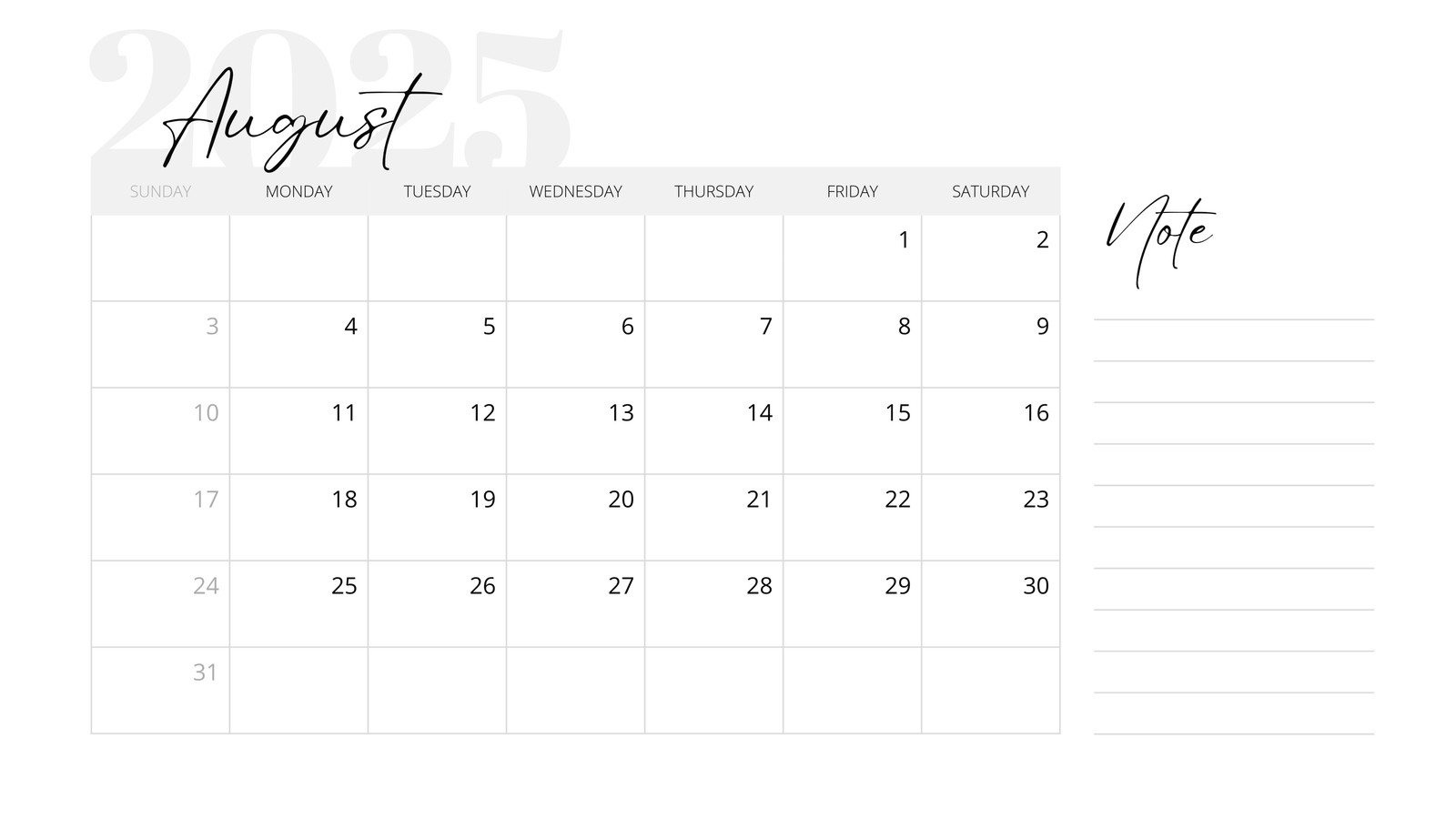 August 2025 Calendar Coloring