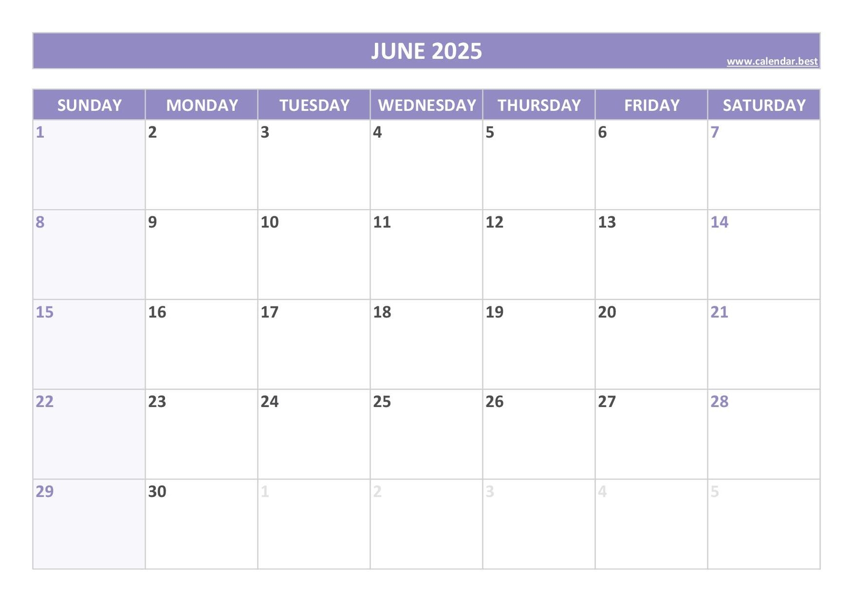 Blank Calendar June 2025