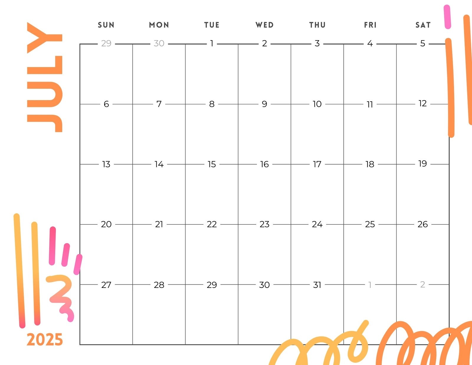 June And July 2025 Calendar Editable June And July 2025 Calendar Editable