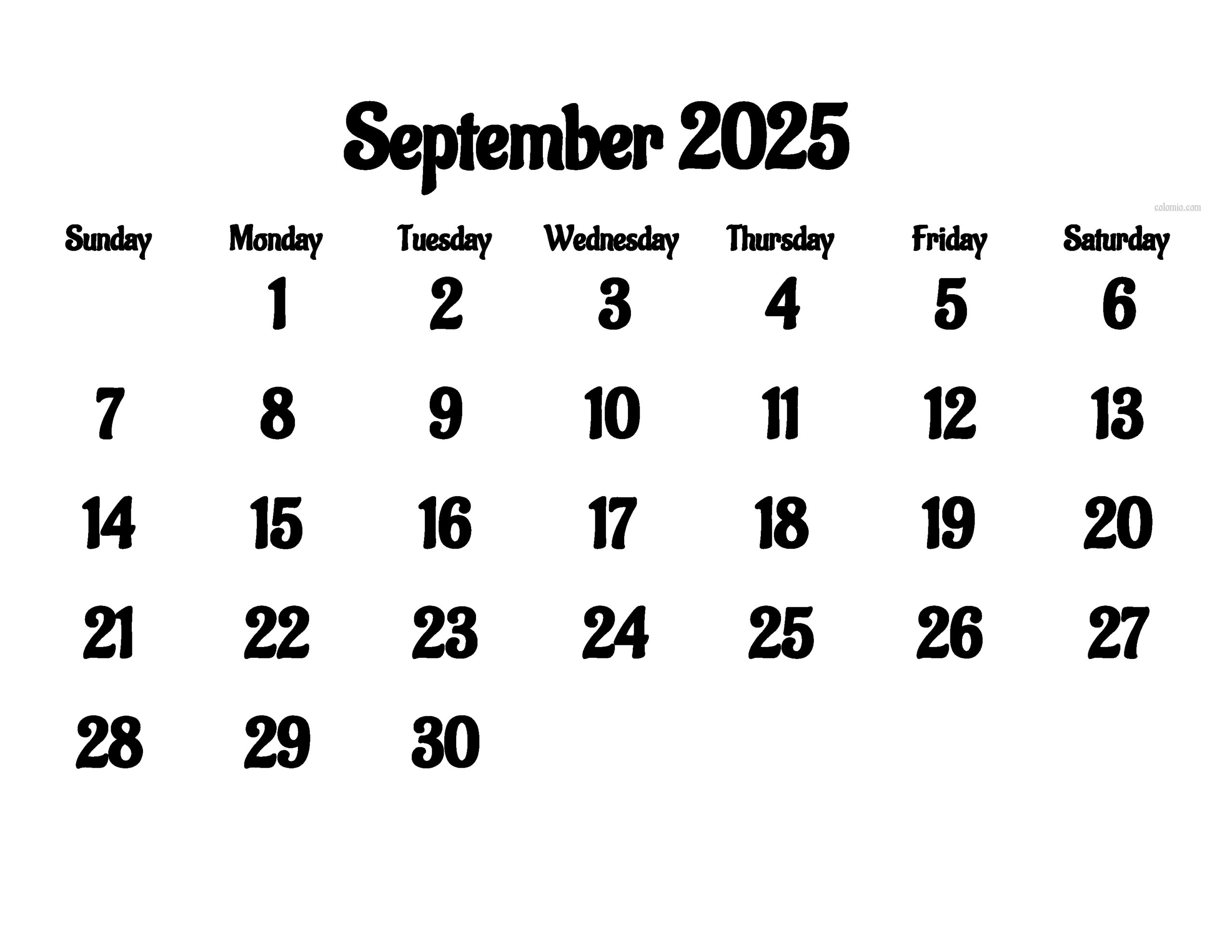 Calendar September 2025 Template