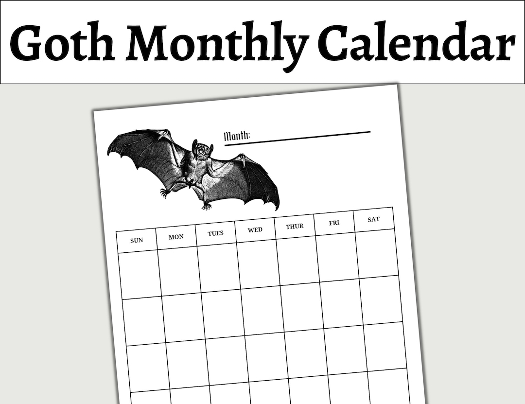 Goth Monthly Calendar Undated Creepy Calendar Printable Gothic Calendar Medical Drawings Calendar