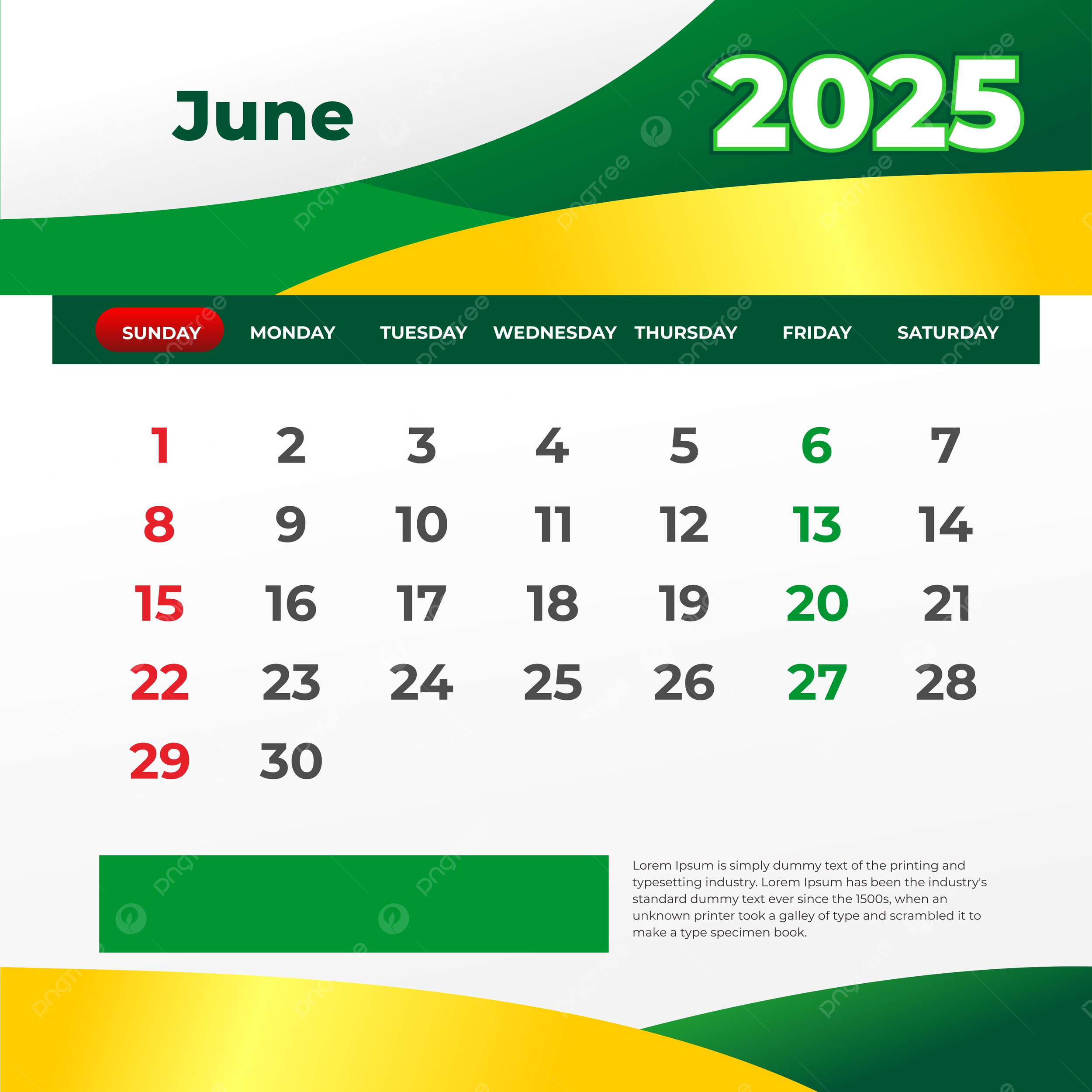 Green Calendar June 2025