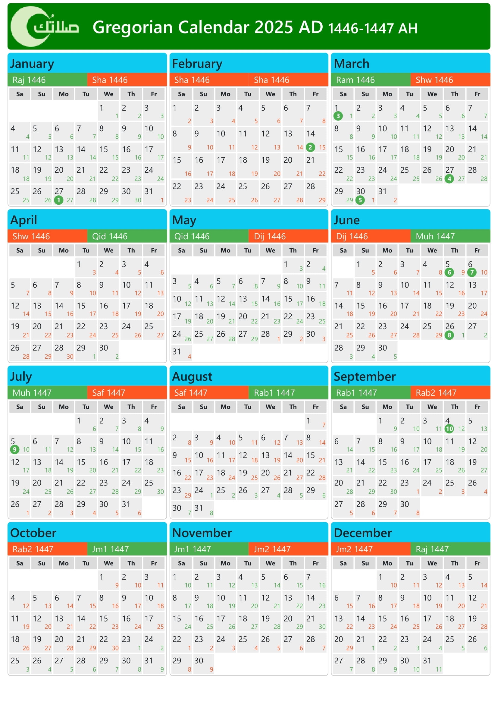 Gregorian Hijri Calendar 2025 1446 1447 In Saint Vincent And The Grenadines
