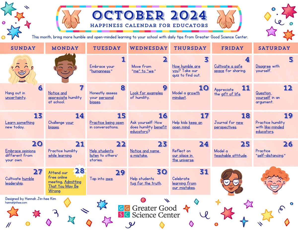 Happiness Calendar For Educators For October 2024