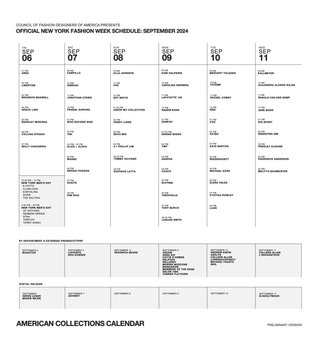 New York Fashion Week Calendar September 2025